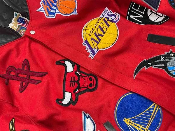 NBA Collage Wool & Leather Jacket Red sold by Crooks & Castles product image thumbnail 3