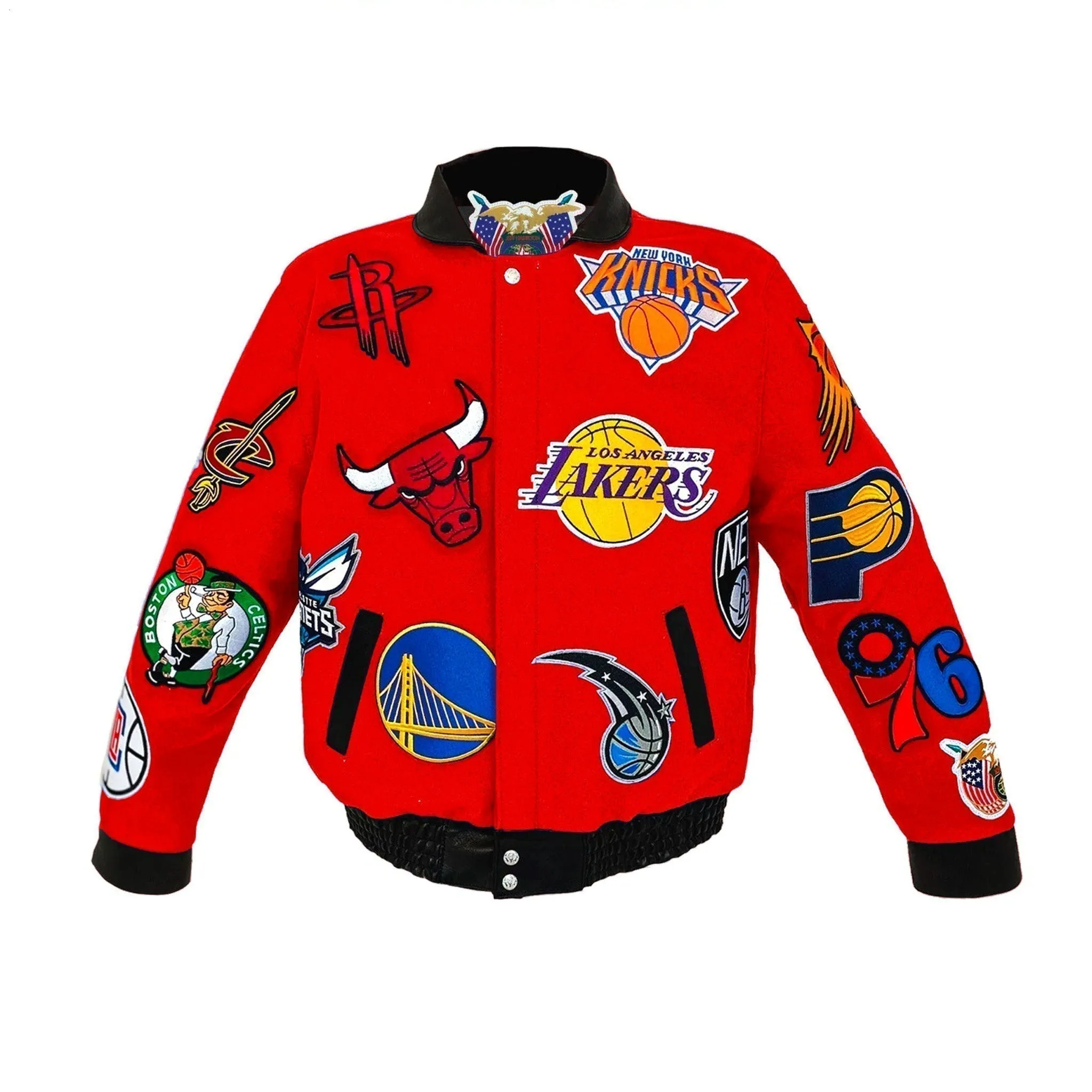 NBA Collage Wool & Leather Jacket Red sold by Crooks & Castles