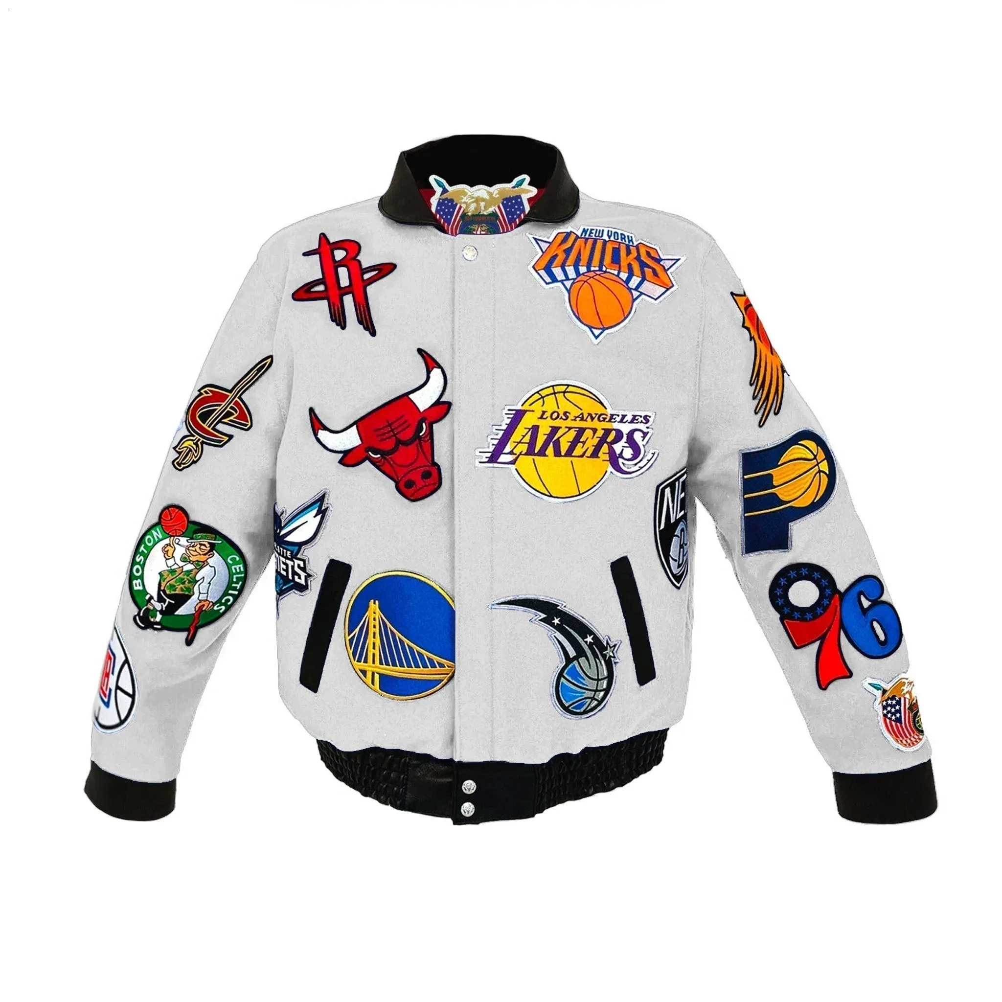 NBA Collage Wool & Leather Jacket White sold by Crooks & Castles