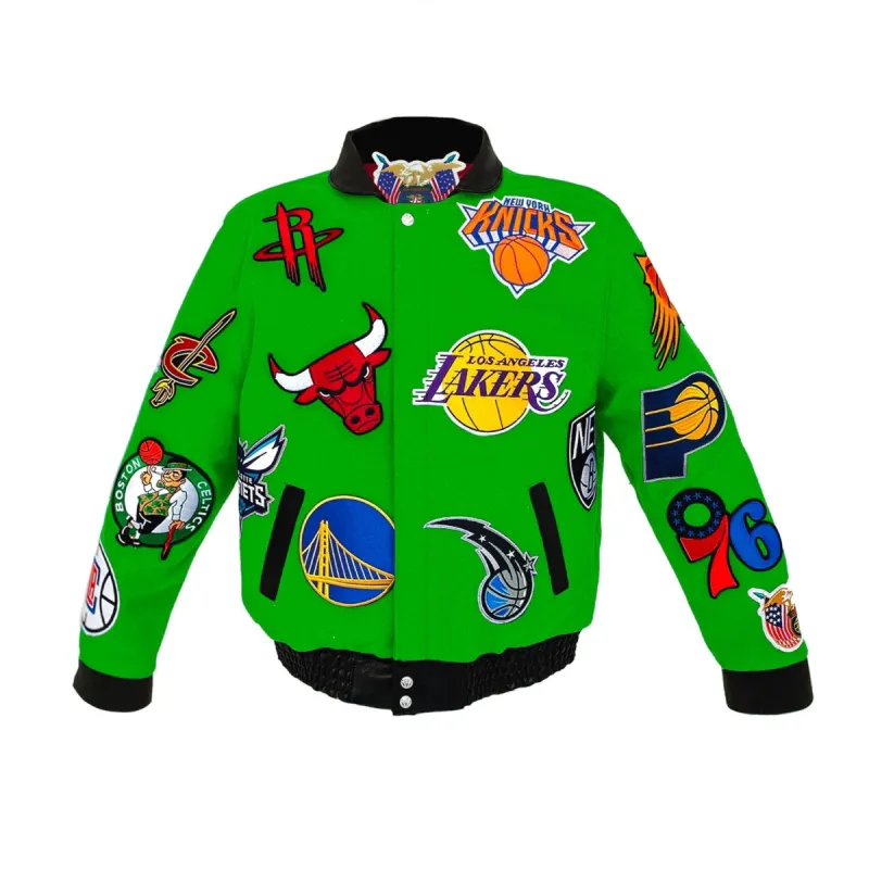 NBA Collage Wool & Leather Jacket Green sold by Crooks & Castles