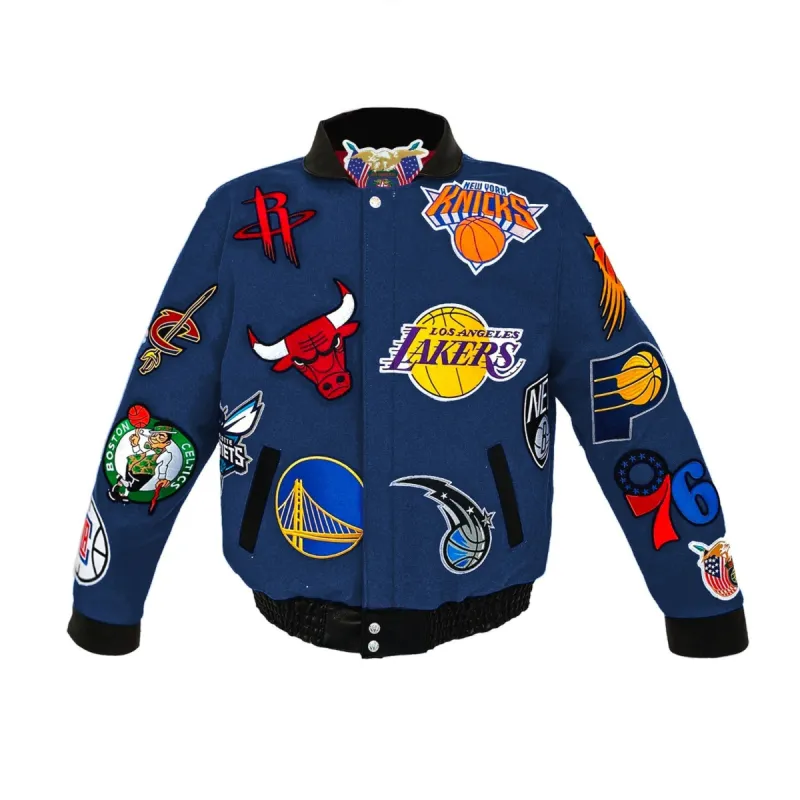 NBA Collage Wool & Leather Jacket Navy sold by Crooks & Castles