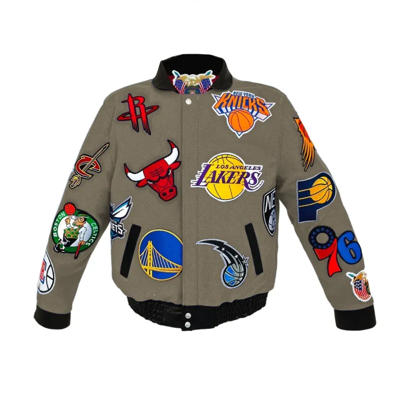 NBA Collage Wool & Leather Jacket Brown sold by Crooks & Castles