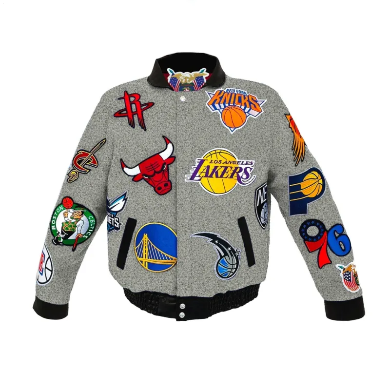 NBA Collage Wool & Leather Jacket Grey sold by Crooks & Castles
