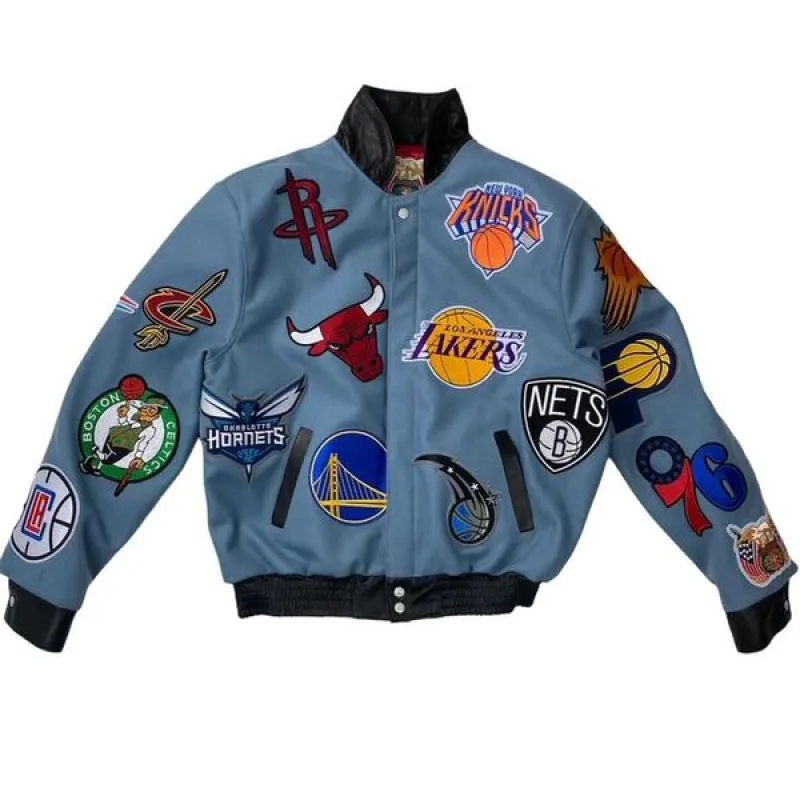 NBA Collage Wool & Leather Jacket Light Blue sold by Crooks & Castles