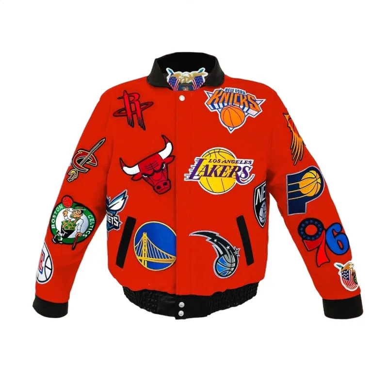 NBA Collage Wool & Leather Jacket Orange sold by Crooks & Castles