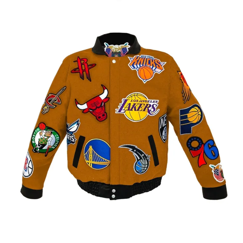 NBA Collage Wool & Leather Jacket Gold sold by Crooks & Castles