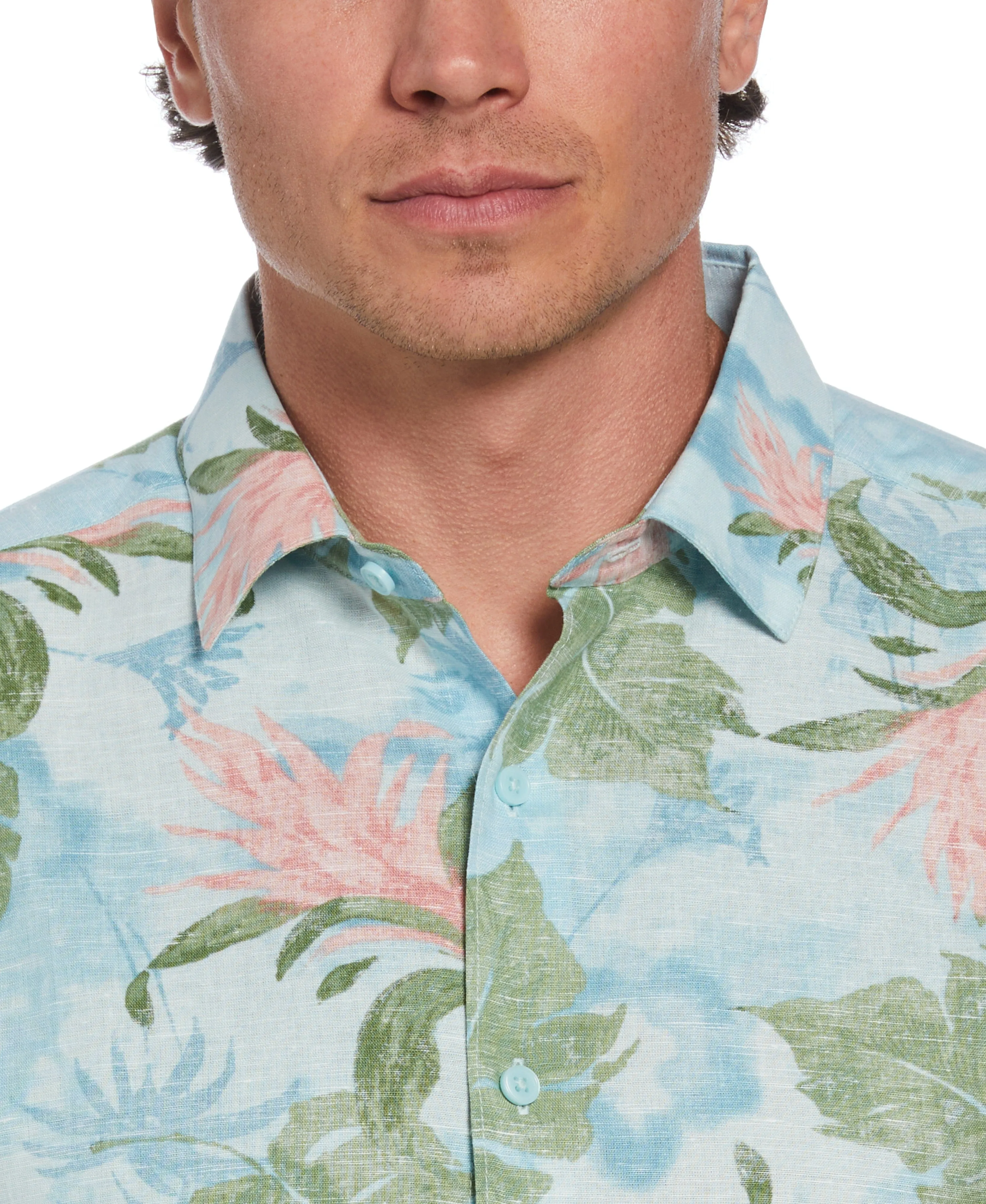 Big & Tall Linen Blend Tropical Floral Print Shirt sold by Cubavera product image thumbnail 3