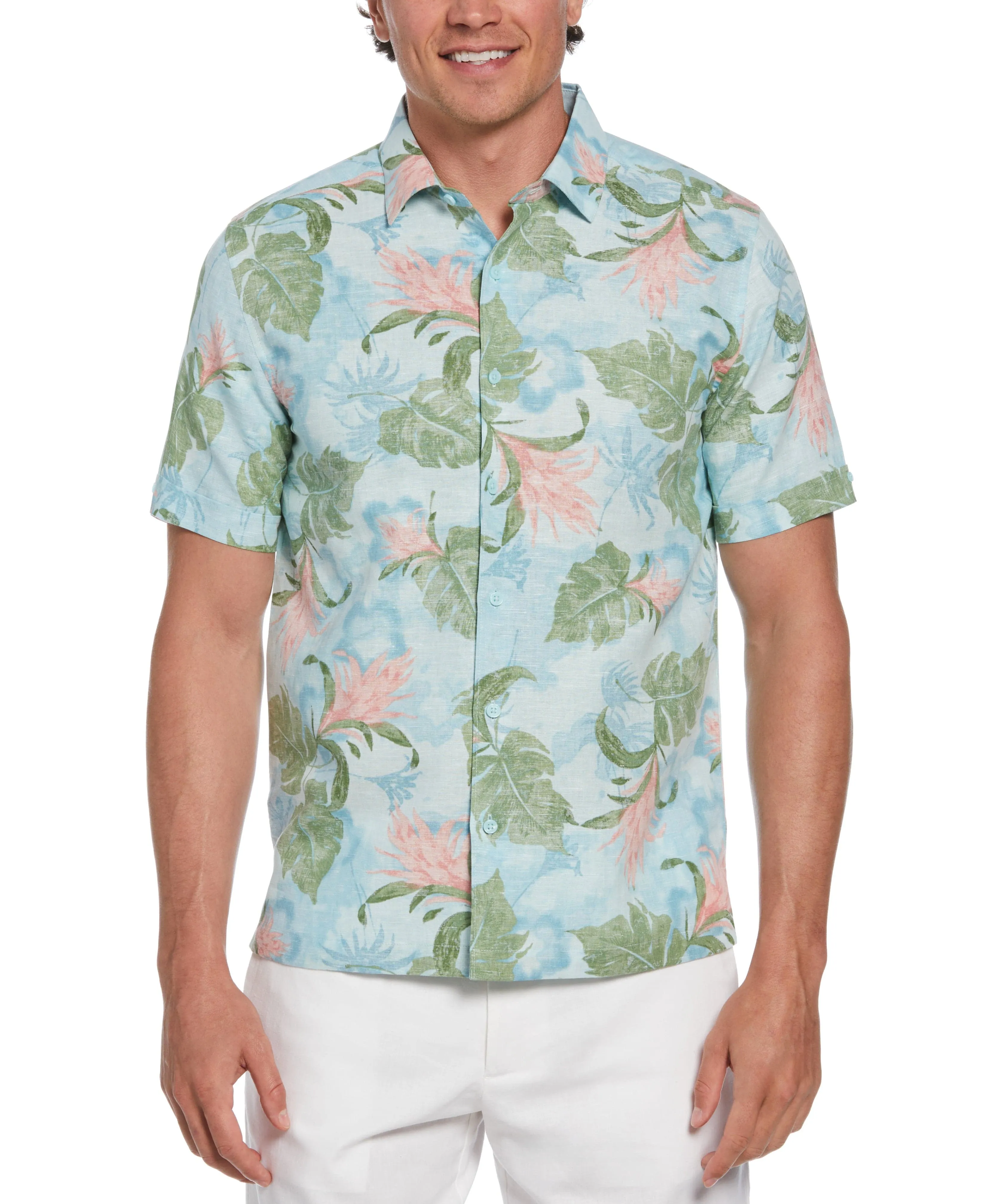 Big & Tall Linen Blend Tropical Floral Print Shirt sold by Cubavera