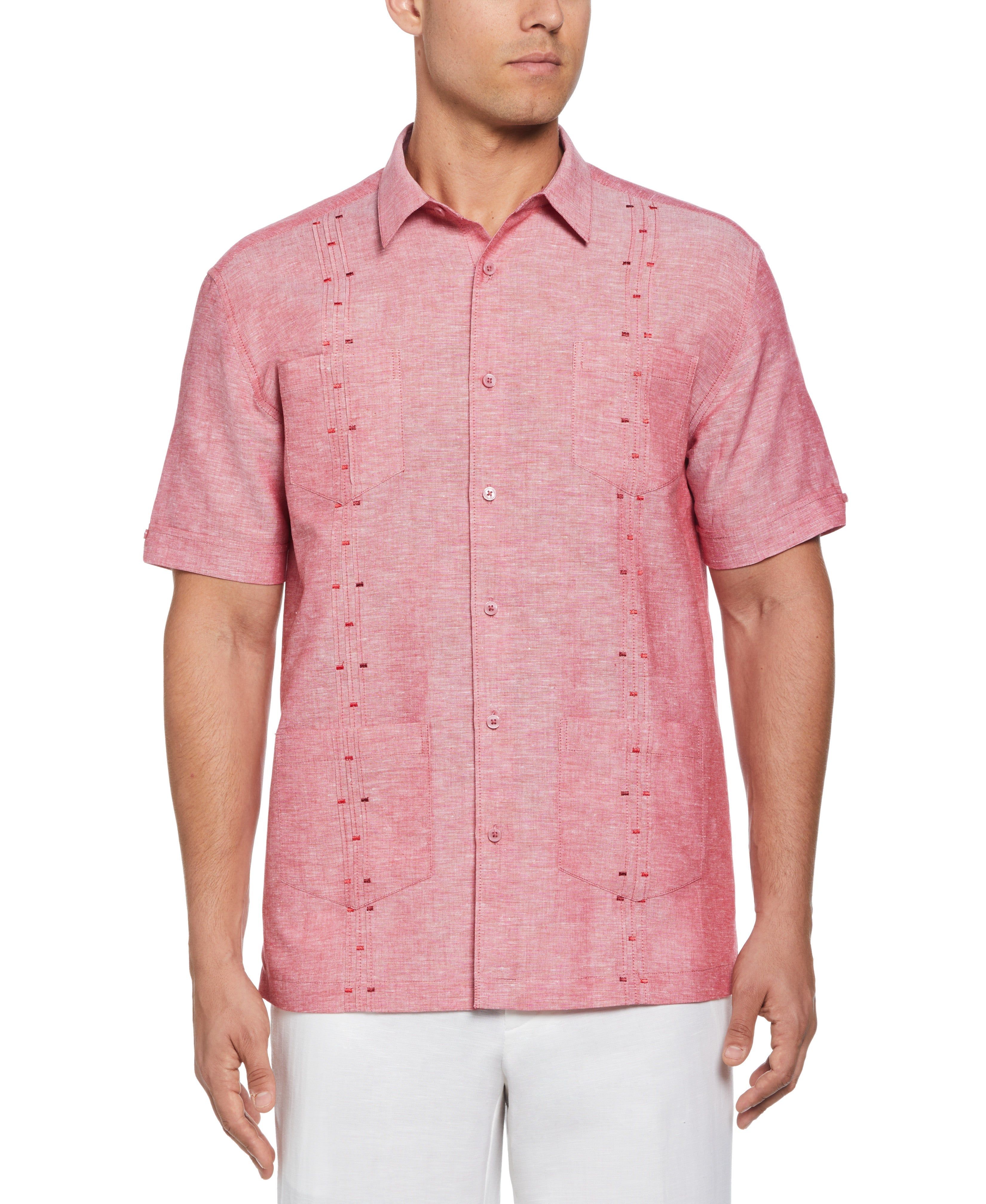 Fashion Four Pocket Linen-Blend Guayabera Shirt sold by Cubavera