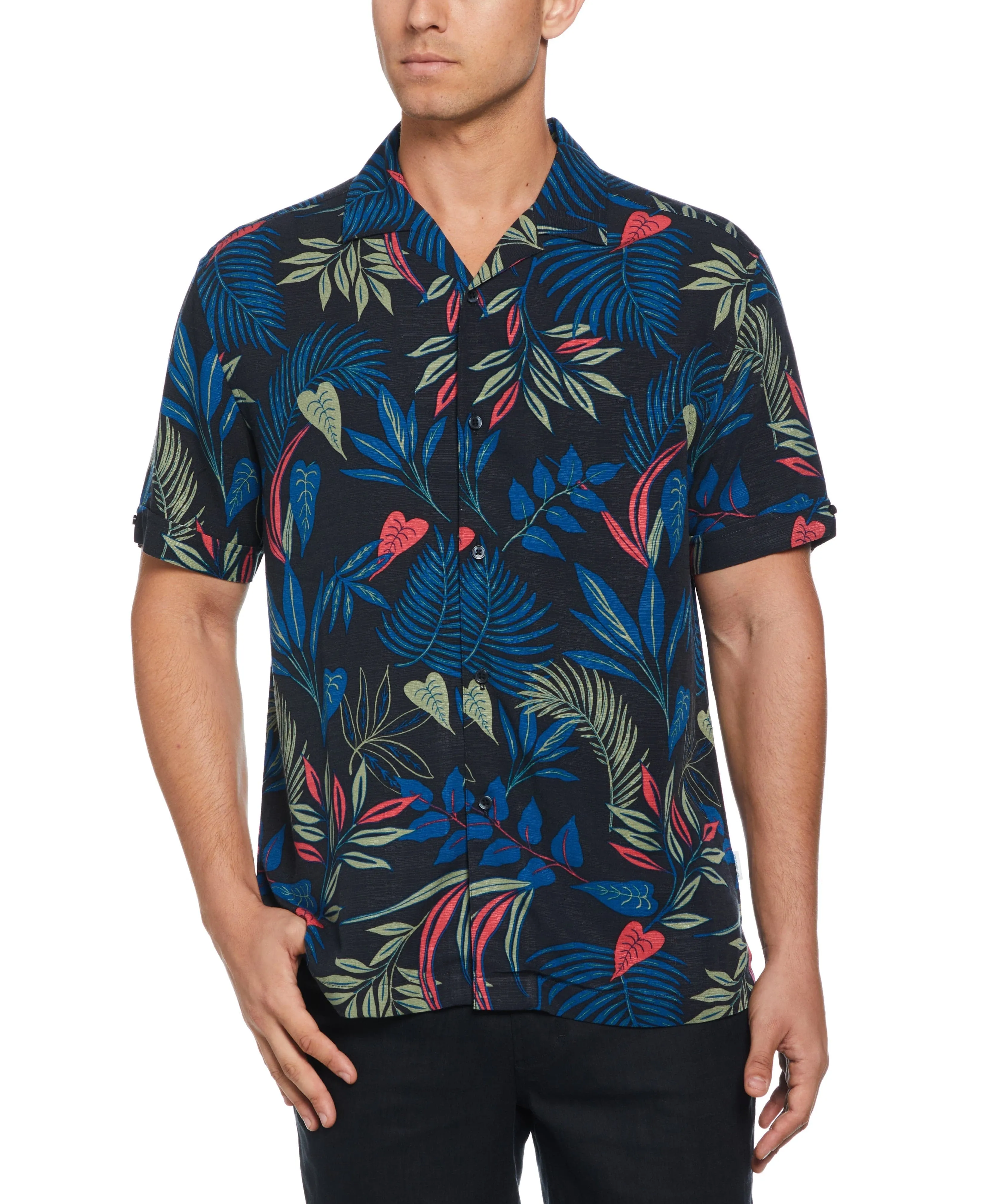 Textured Tropical Print Cuban Collar Shirt sold by Cubavera