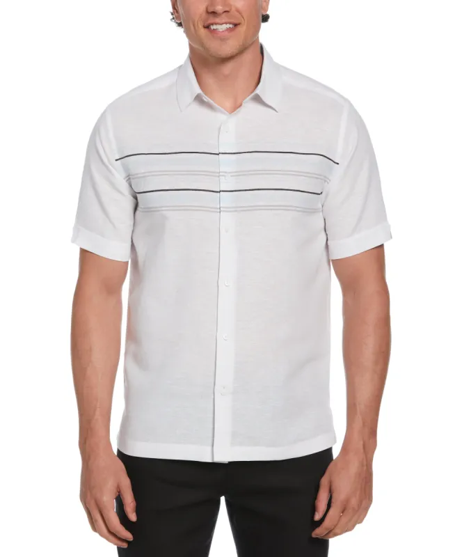 Linen Blend Chest Stripe Print Shirt sold by Cubavera