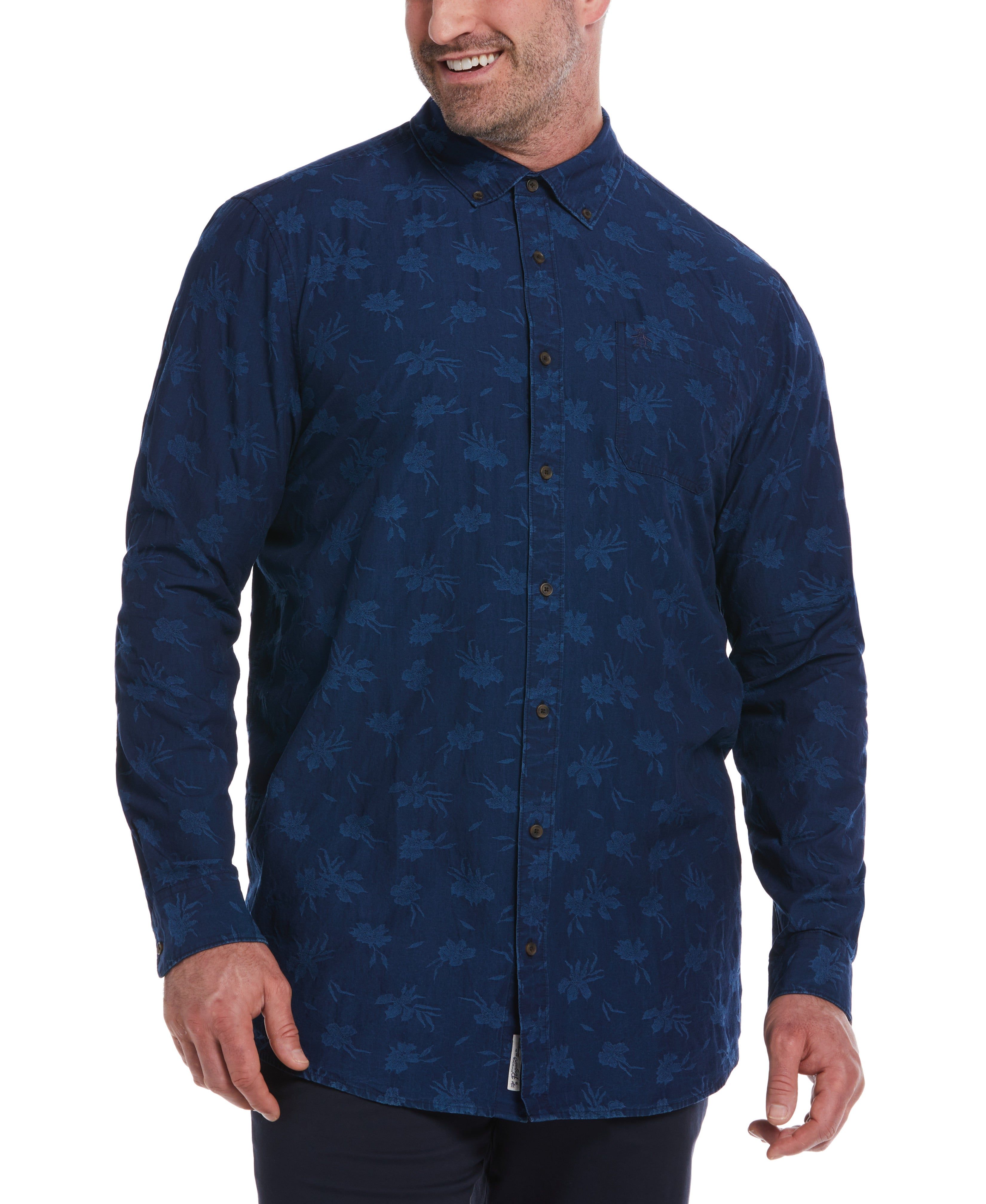 Original Penguin Big & Tall Woven Jacquard Denim Shirt sold by Cubavera