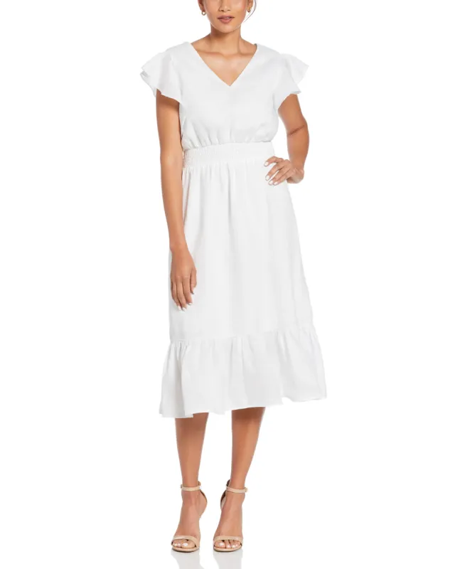 Linen V-Neck Ruffle Sleeve Maxi Dress sold by Cubavera