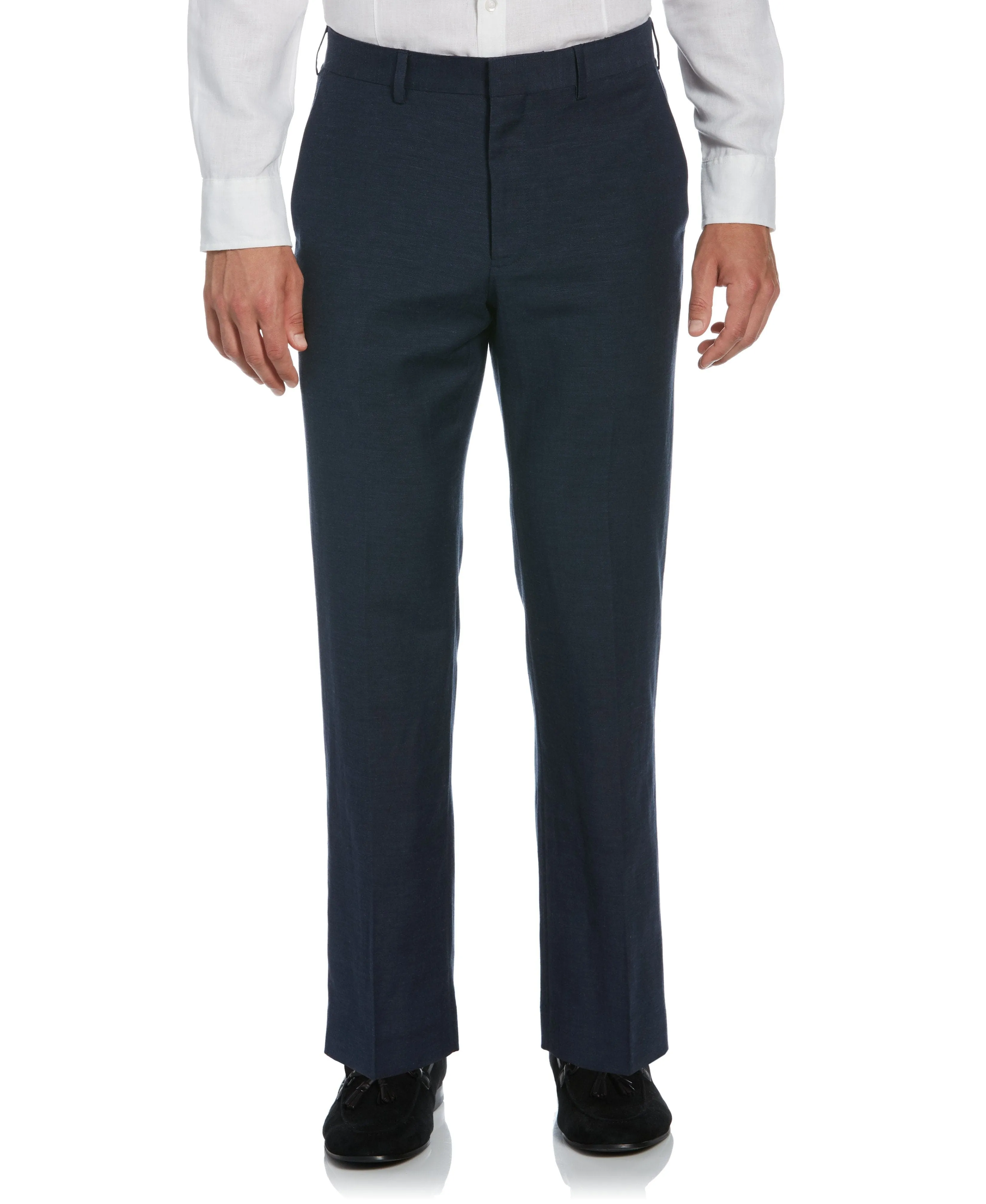 Linen-Blend Flat Front Pants - Navy Blue sold by Cubavera