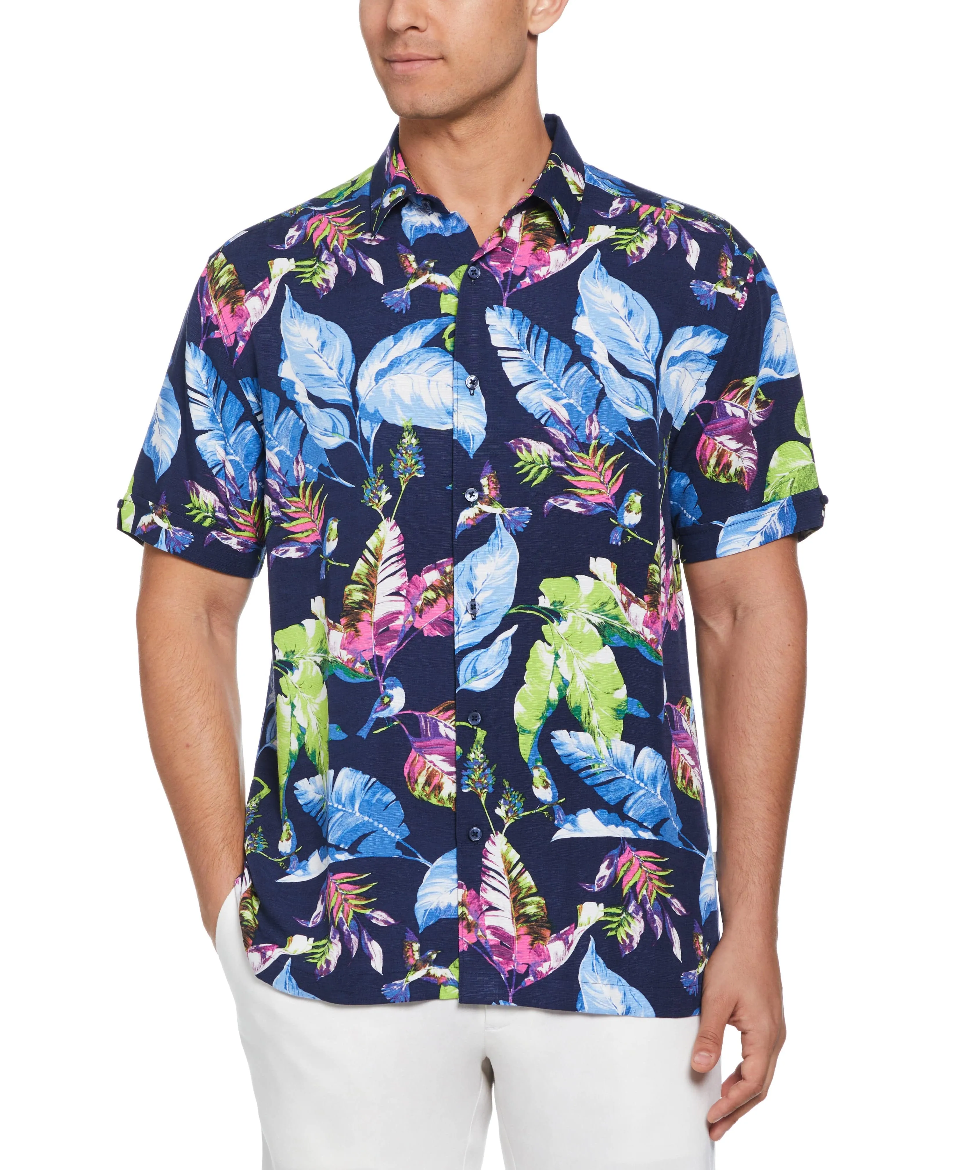 Textured Leaf Print Shirt sold by Cubavera