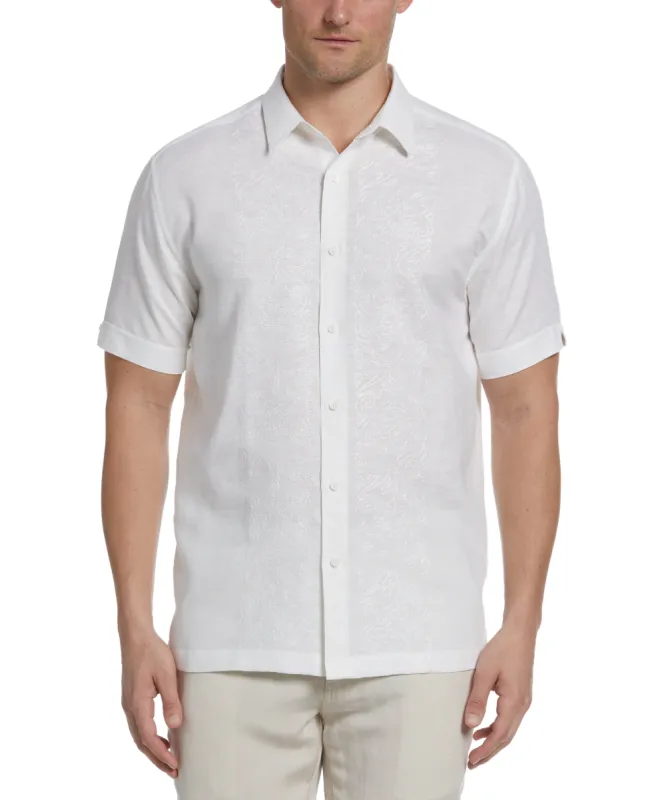 Linen Blend Tonal Embroidered Panel Shirt sold by Cubavera