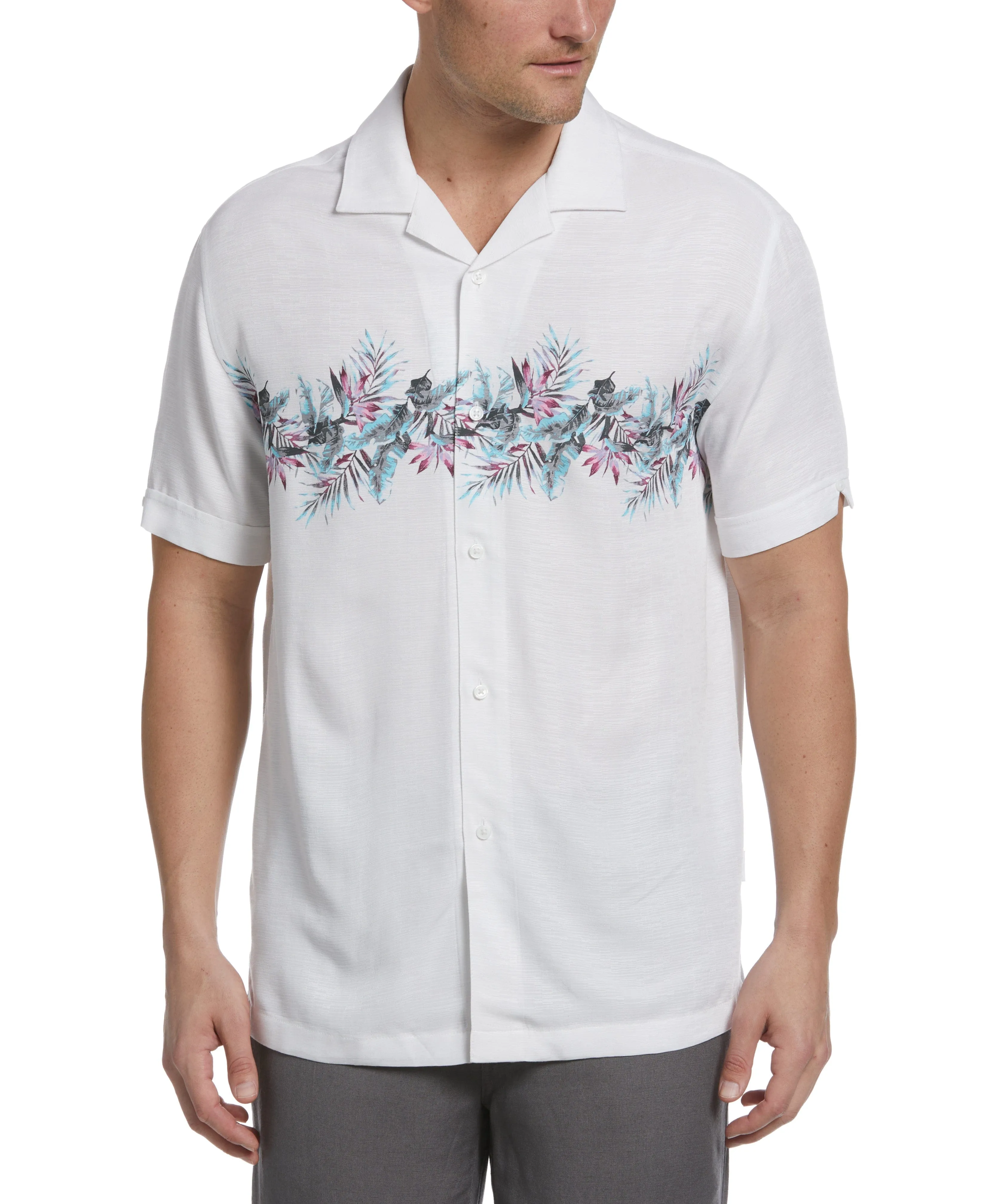 Tropical Chest Print Camp Collar Shirt sold by Cubavera