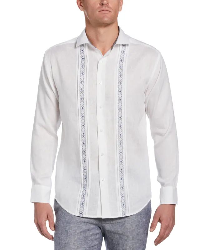 Cross Dye Linen Pintuck Embroidery Panel Shirt sold by Cubavera