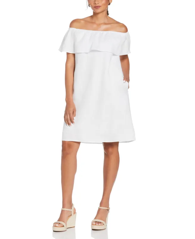 Linen Off-The-Shoulder Knee-Length Dress sold by Cubavera
