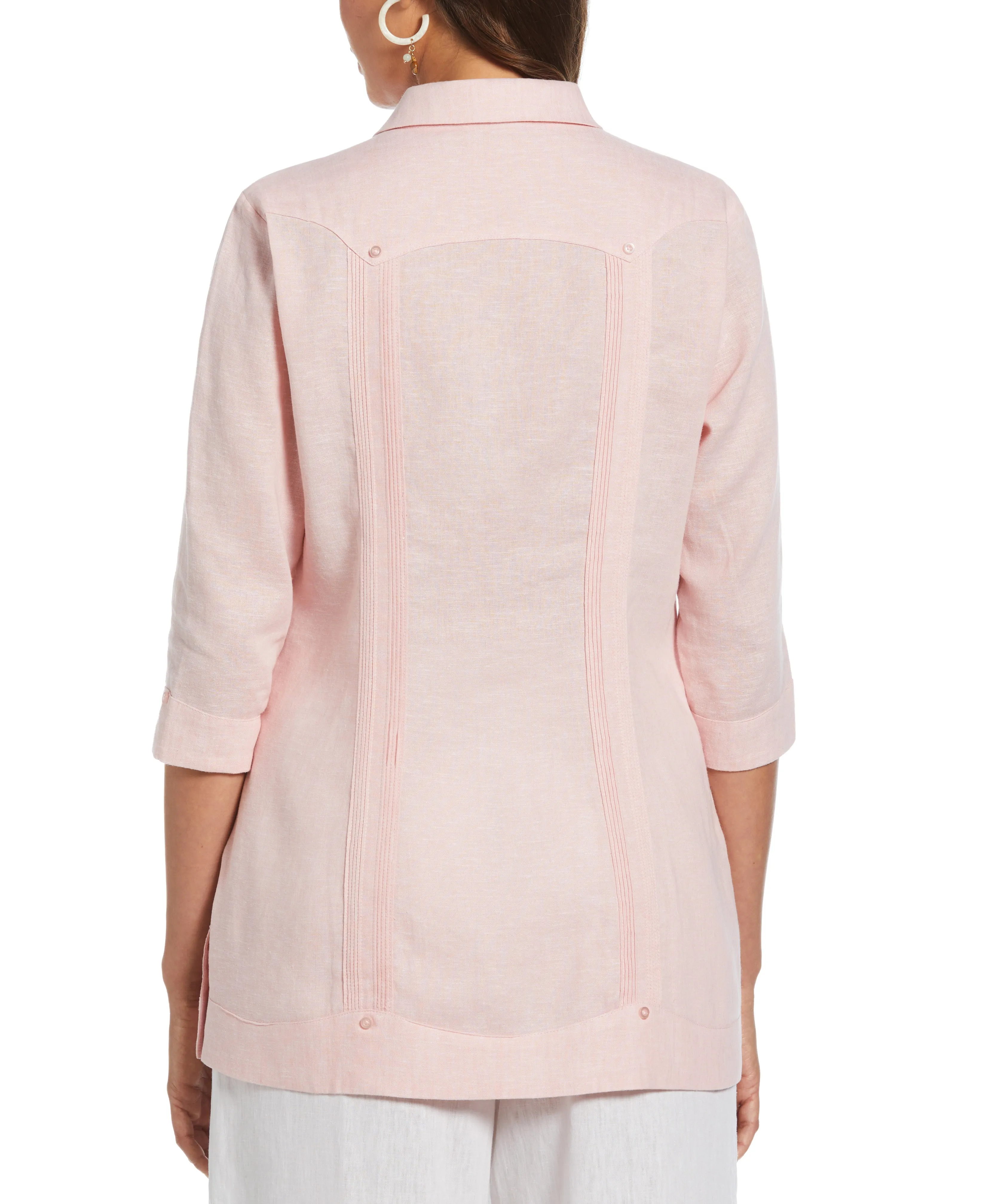 Women's Two-Tone Linen Blend Guayabera Shirt - Pink sold by Cubavera product image thumbnail 2