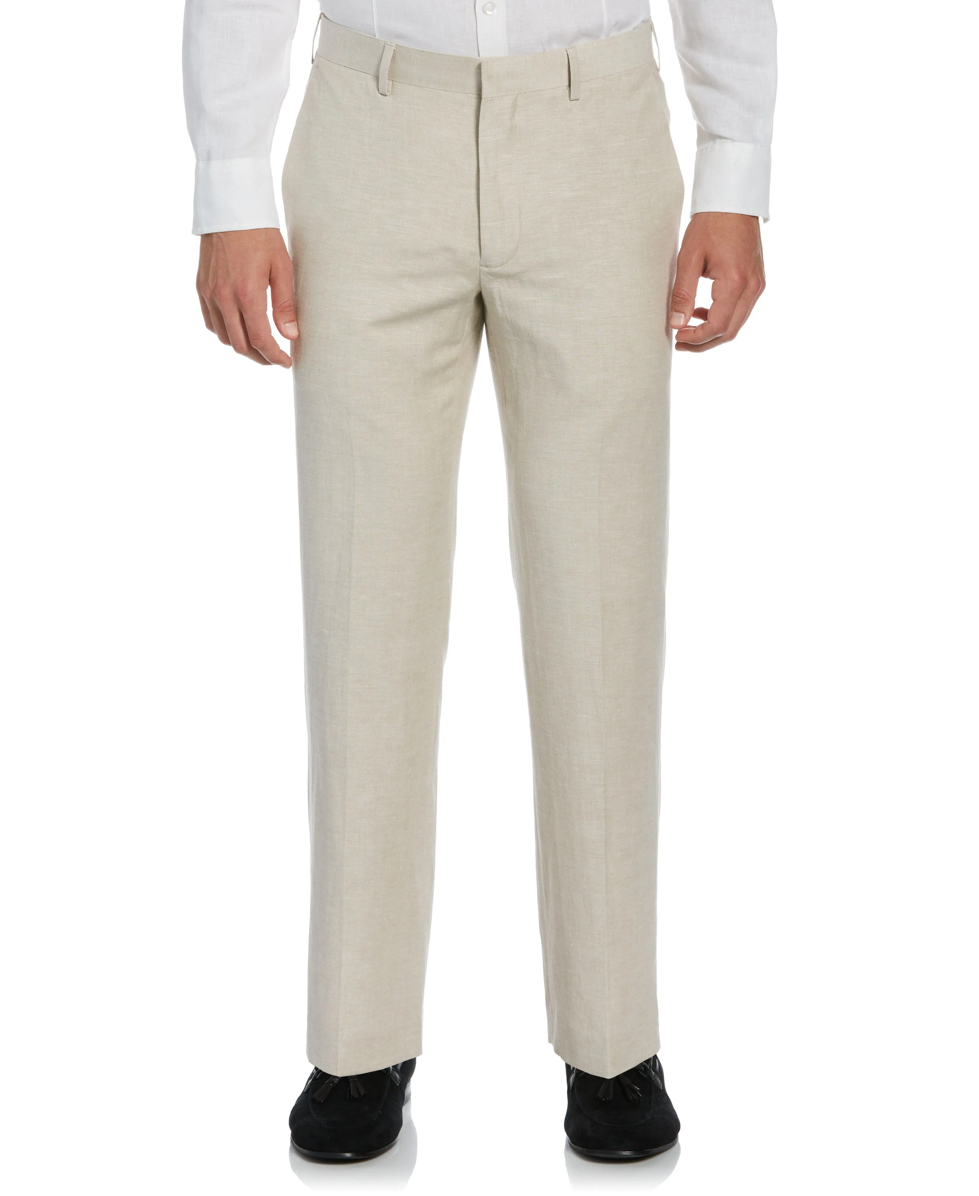 Linen-Blend Flat Front Pants - Khaki sold by Cubavera