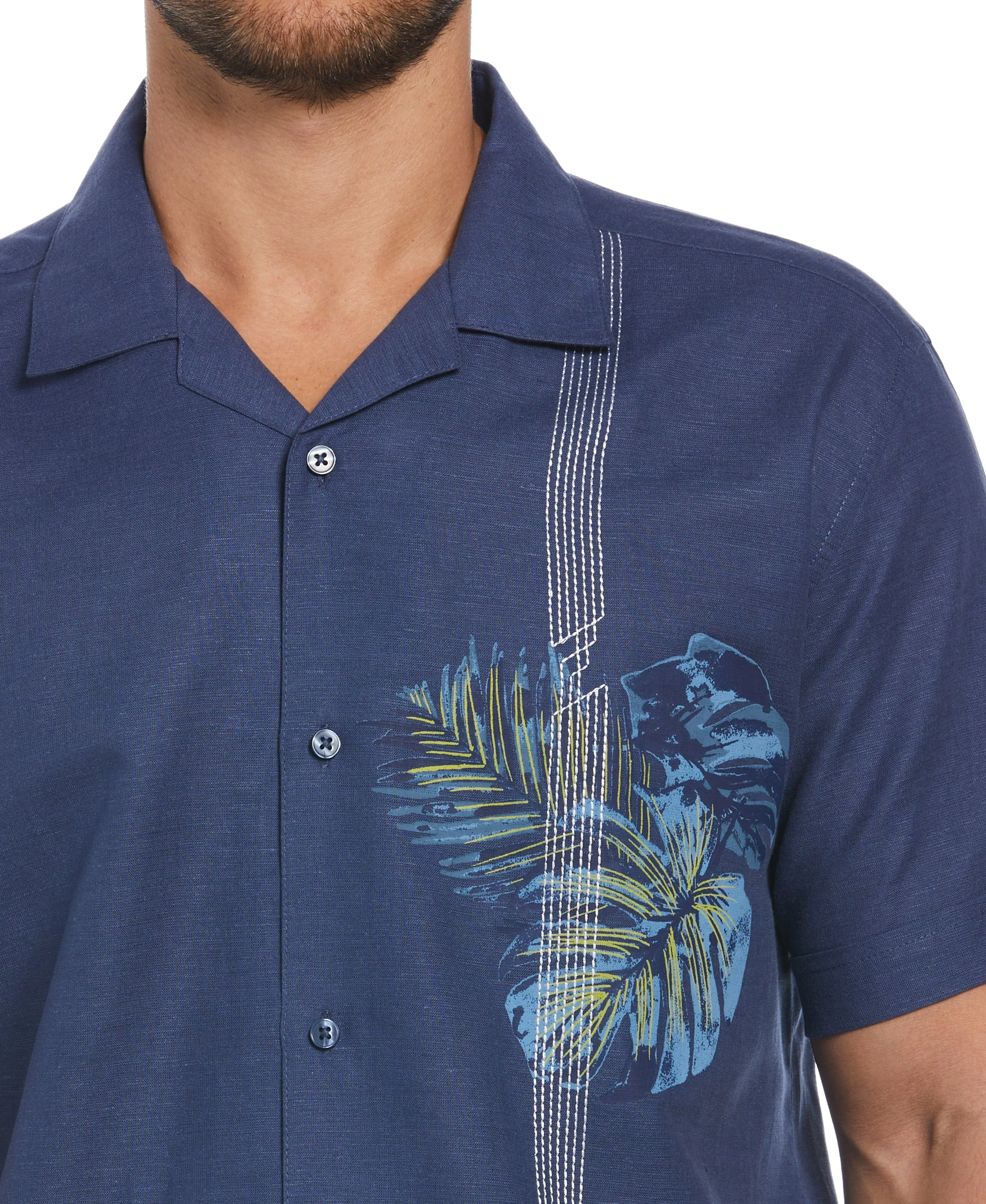 Big & Tall Linen Blend Asymmetrical Tropical Print Cuban Collar Shirt sold by Cubavera product image thumbnail 3