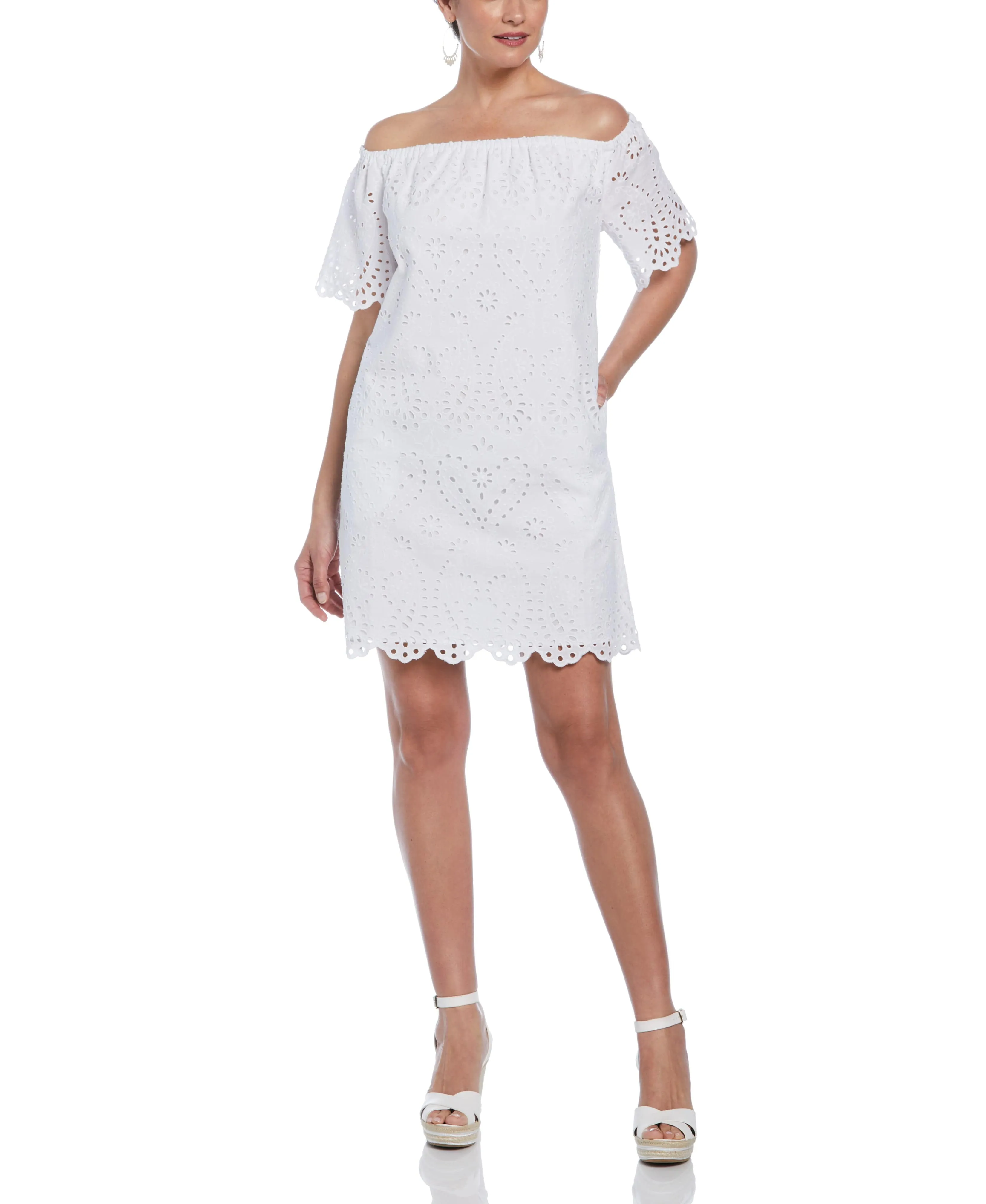 Off-Shoulder Embroidered Eyelet Dress sold by Cubavera