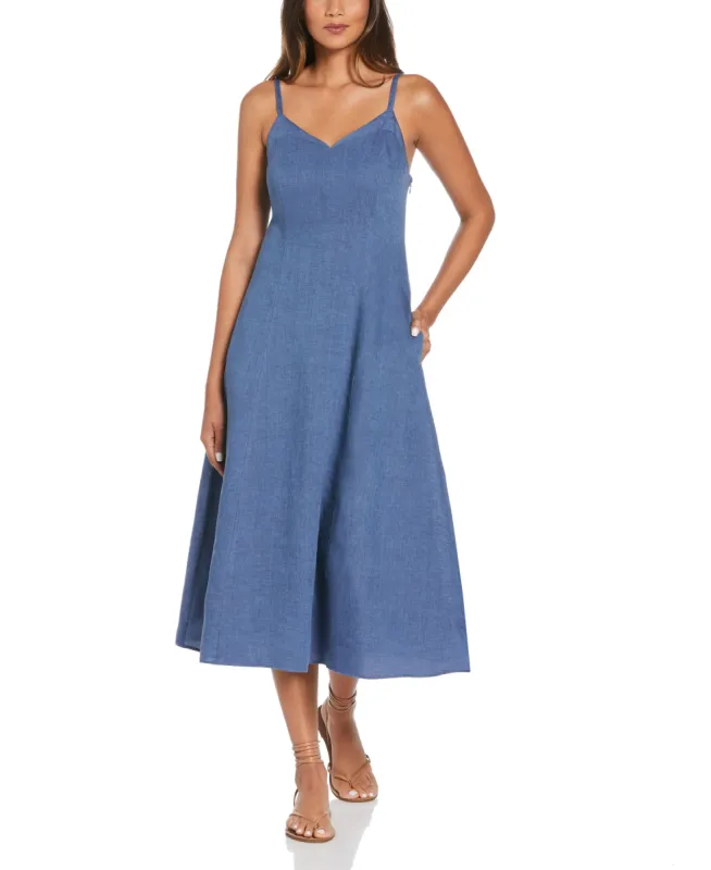 Cross-Dyed Linen Thin Strap Midi Dress sold by Cubavera