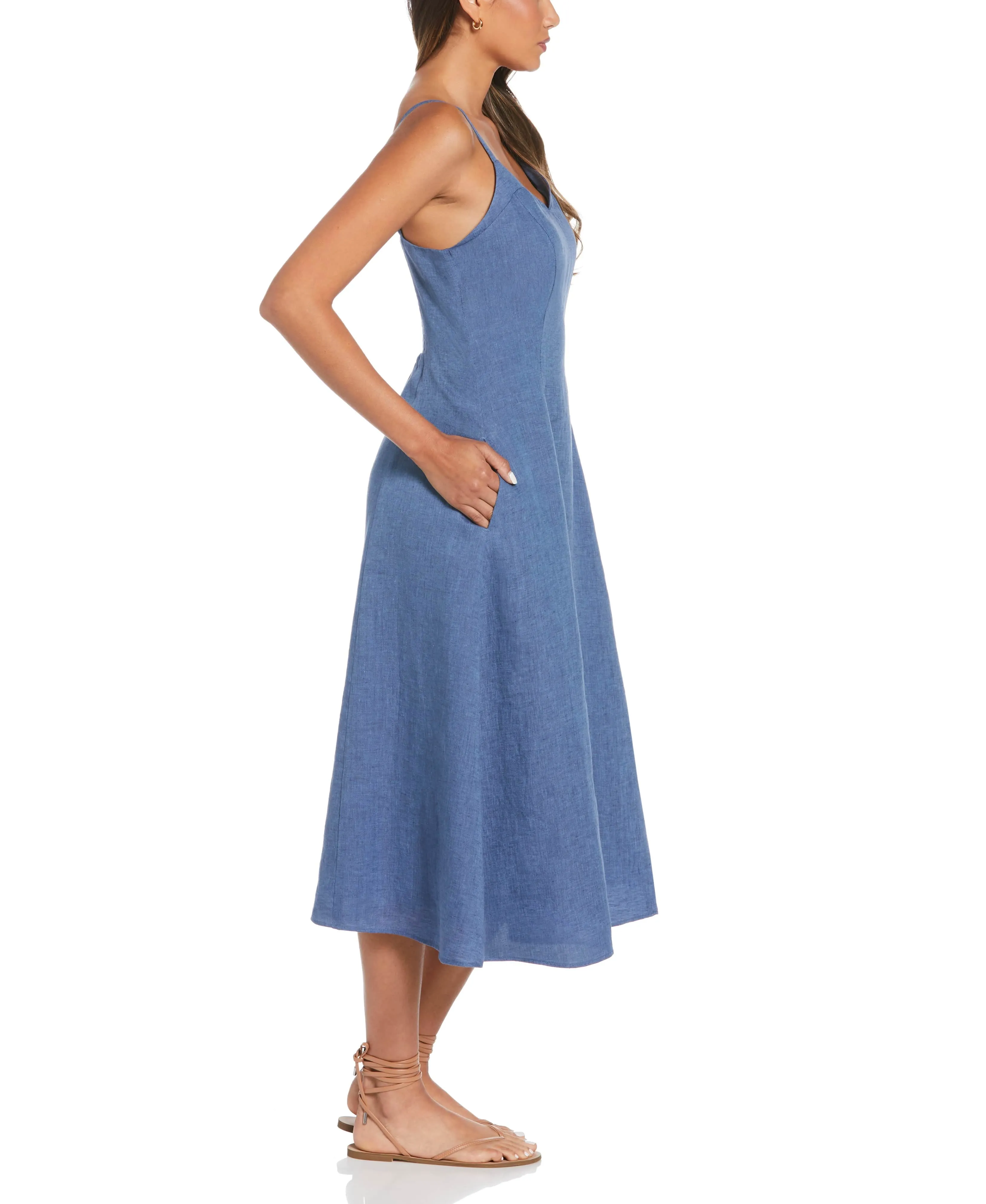 Cross-Dyed Linen Thin Strap Midi Dress sold by Cubavera product image thumbnail 3