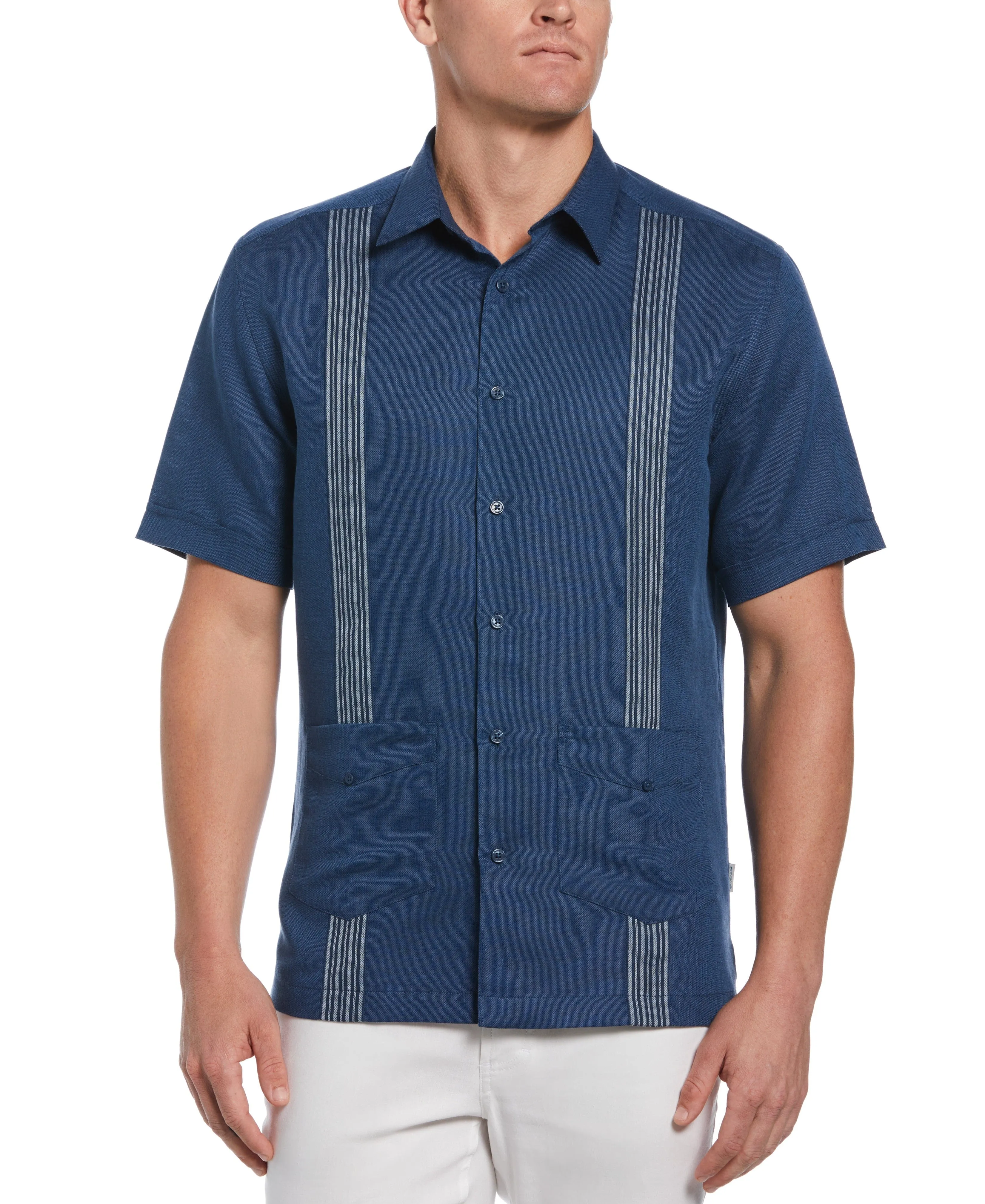Striped Panel Double Lower Pocket Guayabera Shirt sold by Cubavera