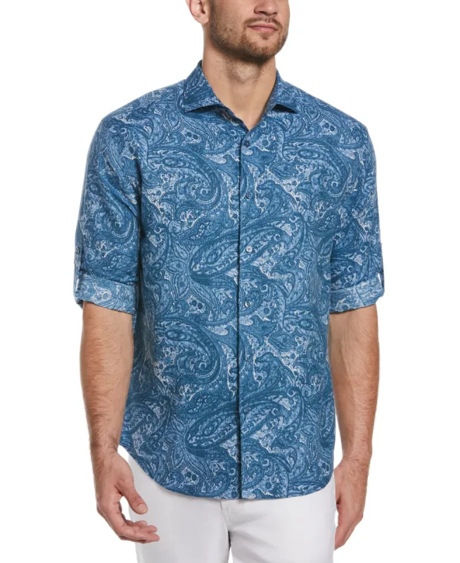 Linen Blend Paisley Print Shirt sold by Cubavera