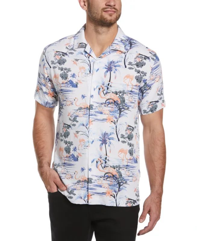 Big & Tall Flamingo Print Textured Tropical Shirt sold by Cubavera