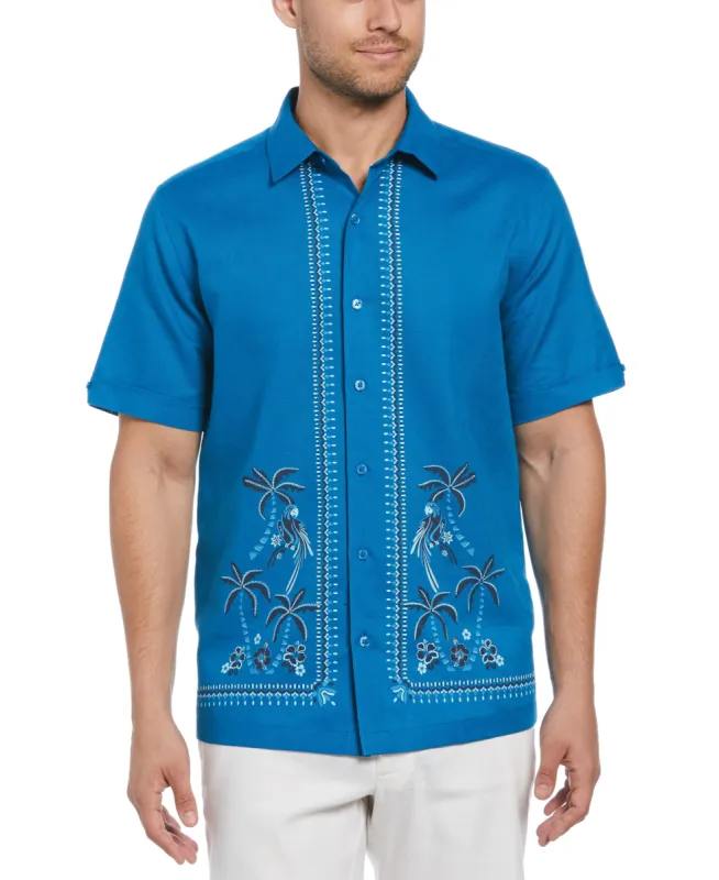 Linen Blend L-Shape Parrot Palm Print Shirt sold by Cubavera