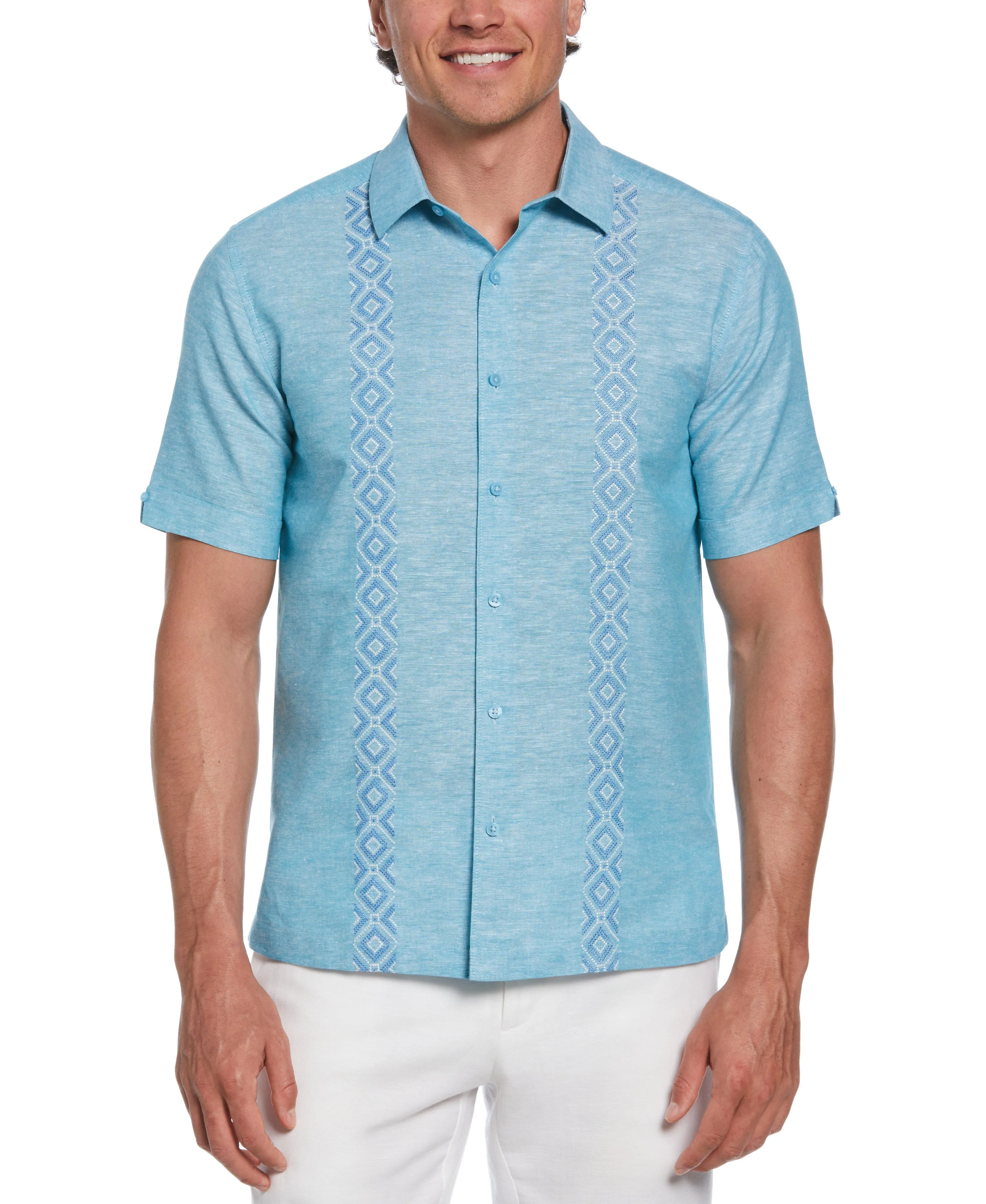 Linen Blend Argyle Embroidered Chambray Shirt sold by Cubavera