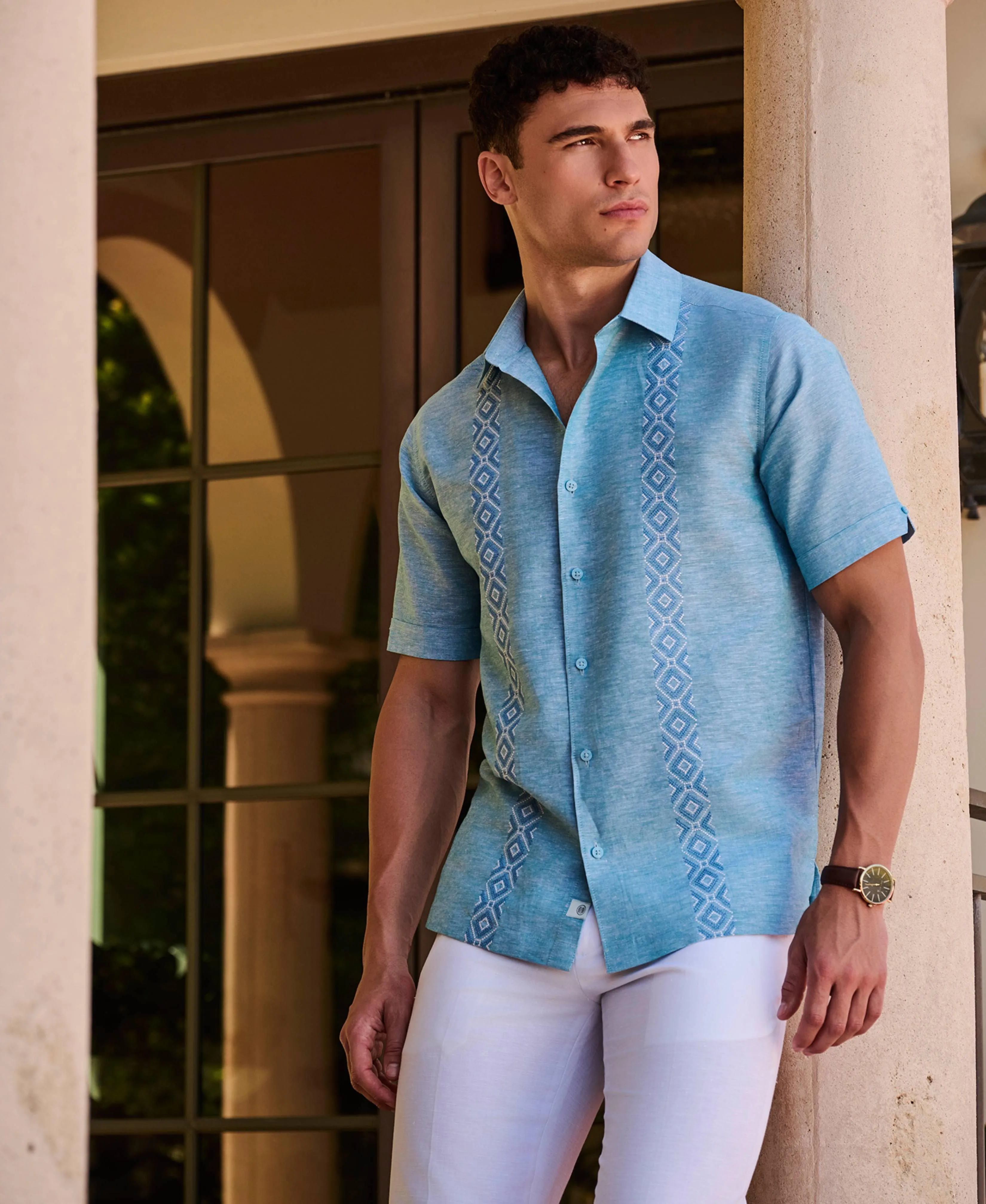 Linen Blend Argyle Embroidered Chambray Shirt sold by Cubavera product image thumbnail 2