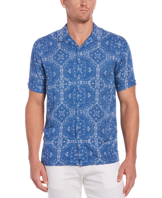 Textured Bandana Print Camp Collar Shirt sold by Cubavera