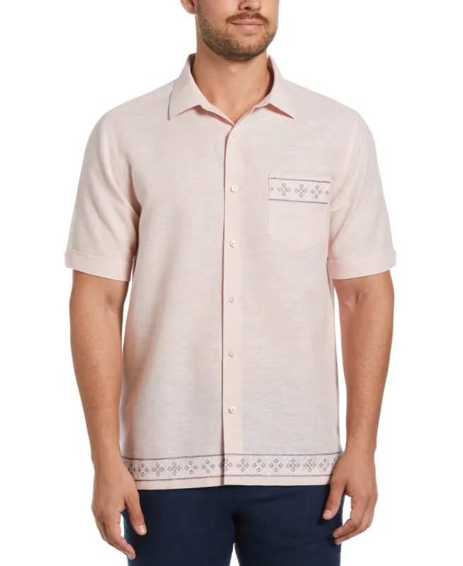 Linen Blend Embroidered Border Shirt sold by Cubavera