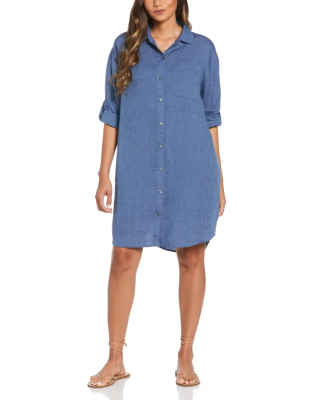 Cross-Dyed Linen Shirt Dress sold by Cubavera