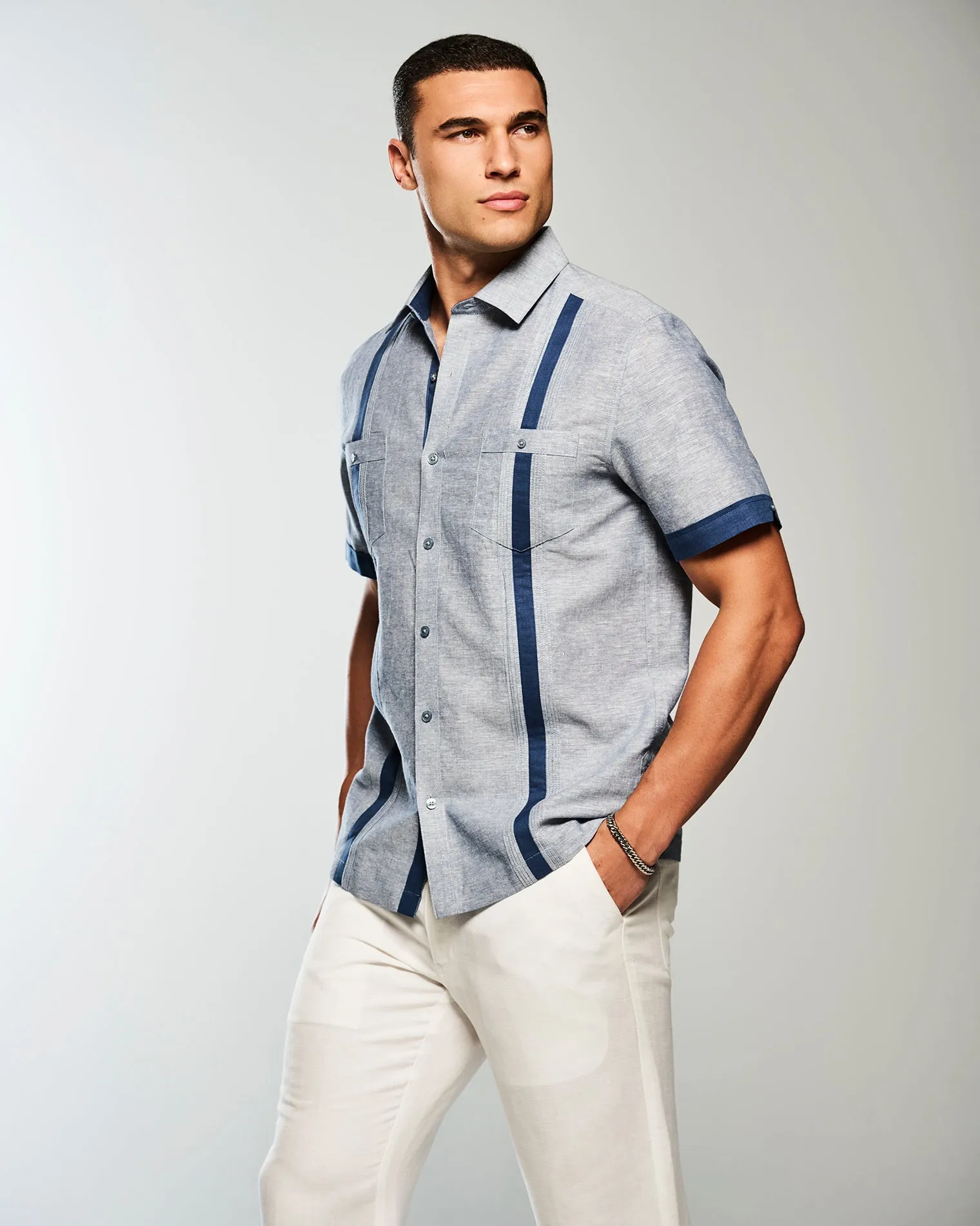 Linen Blend Cross Dye Guayabera Shirt sold by Cubavera product image thumbnail 2