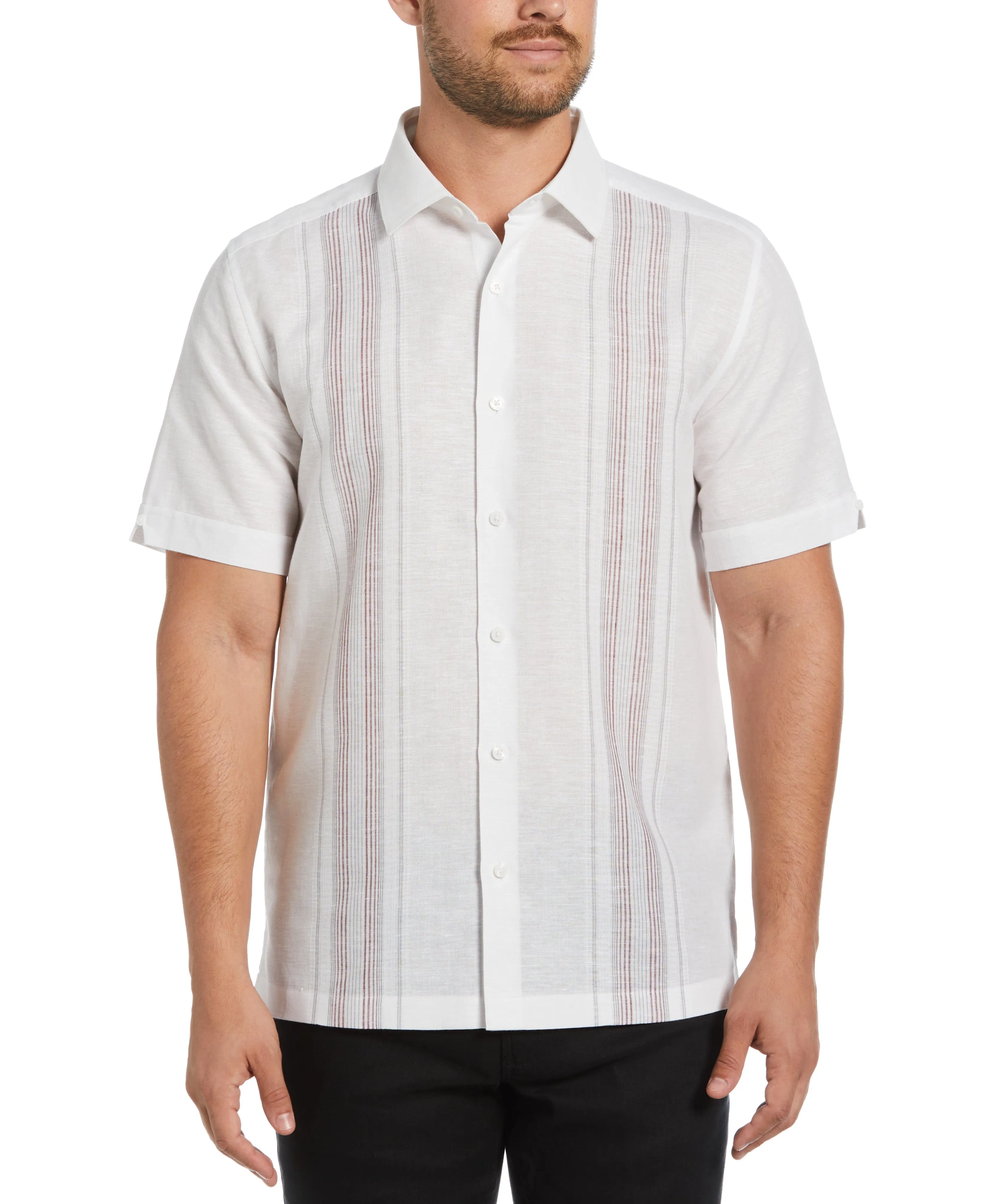 Linen Blend Yarn Dyed Panel Shirt sold by Cubavera