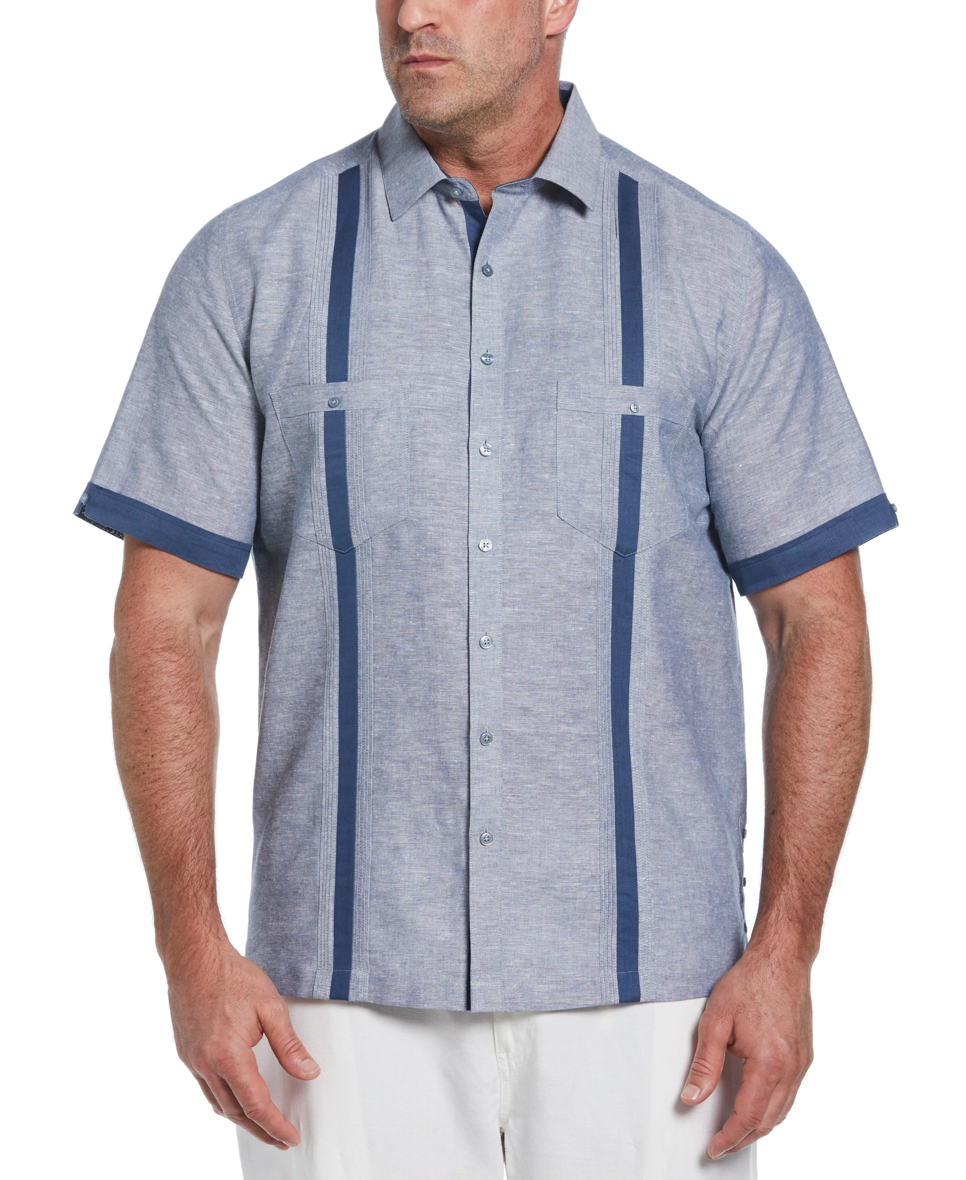 Big & Tall Linen Blend Cross Dye Guayabera Shirt sold by Cubavera