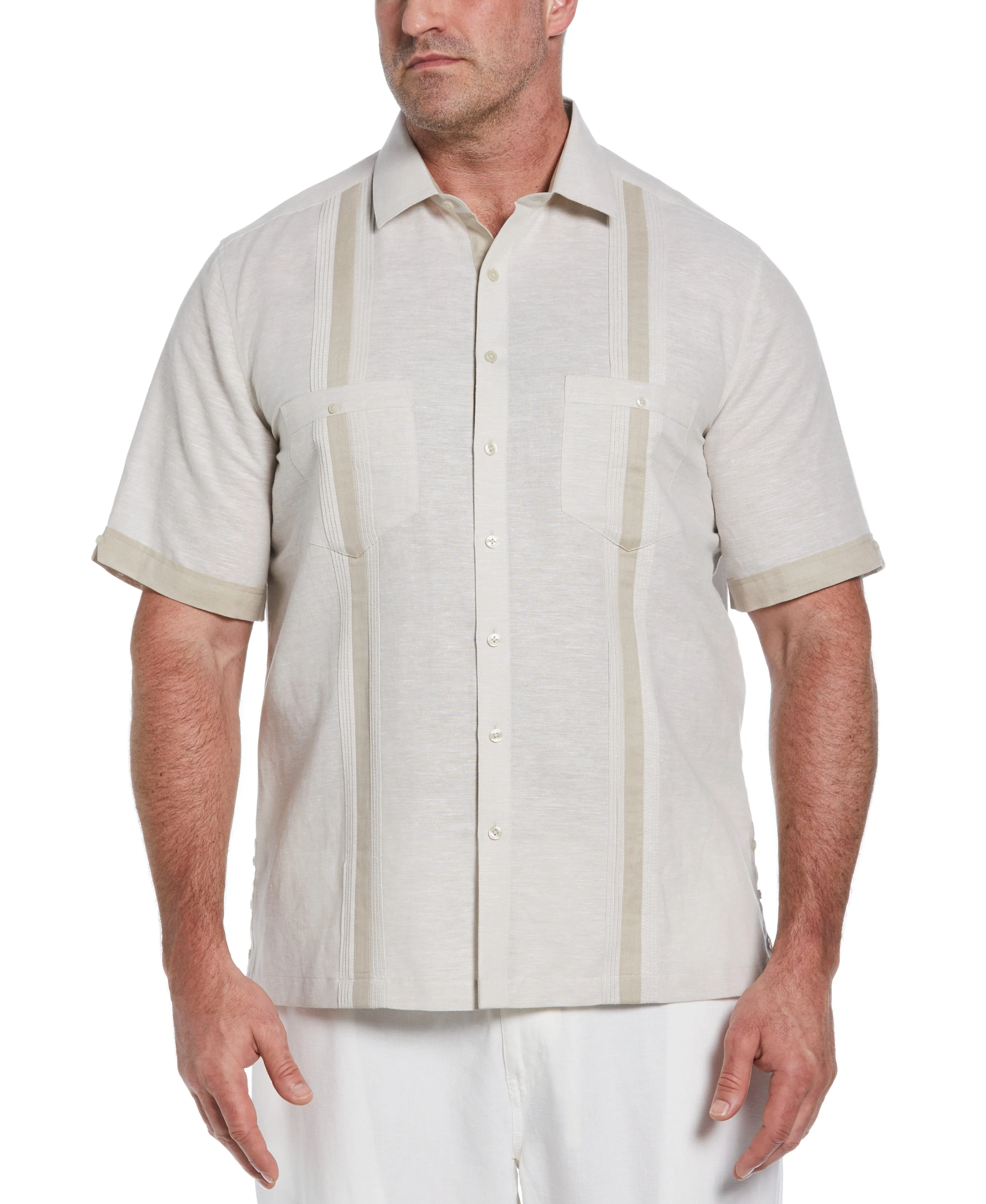 Big & Tall Linen Blend Cross Dye Guayabera Shirt sold by Cubavera