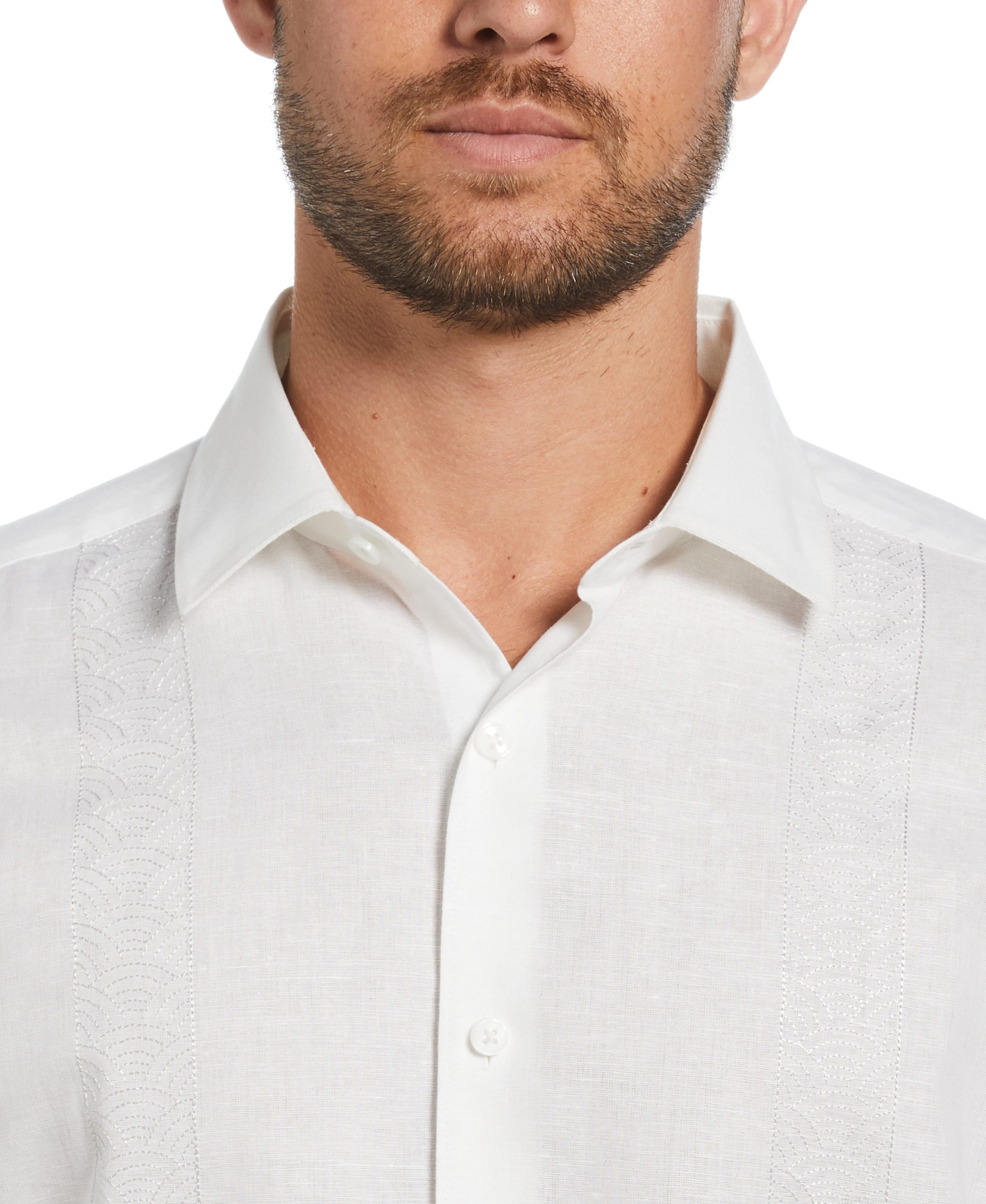 Linen Blend Embroidered Contrast Wave Panel Shirt sold by Cubavera product image thumbnail 3