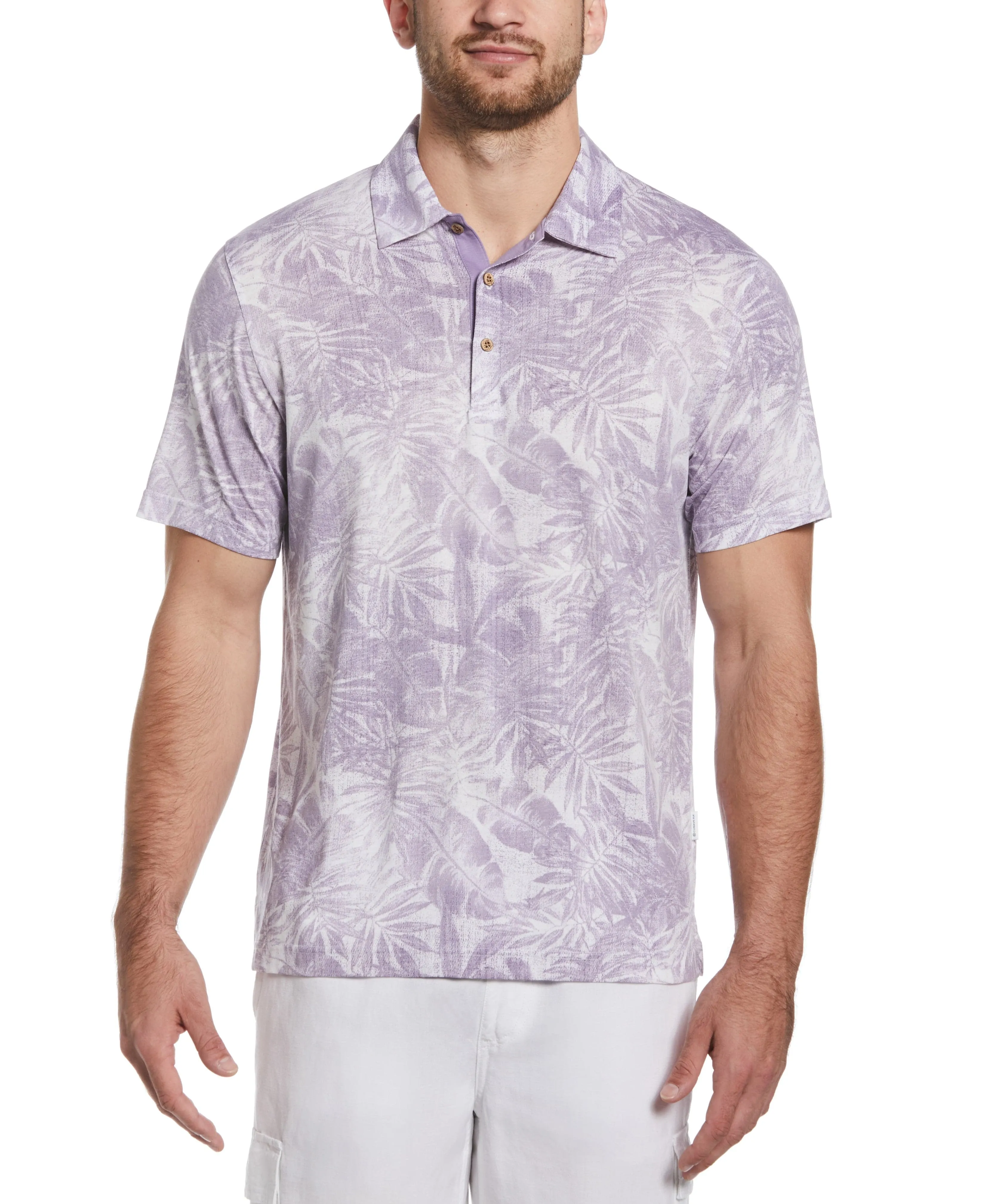 Tonal Tropical Print Polo sold by Cubavera