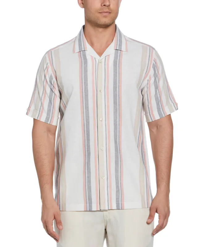 Linen Blend Striped Panel Shirt sold by Cubavera