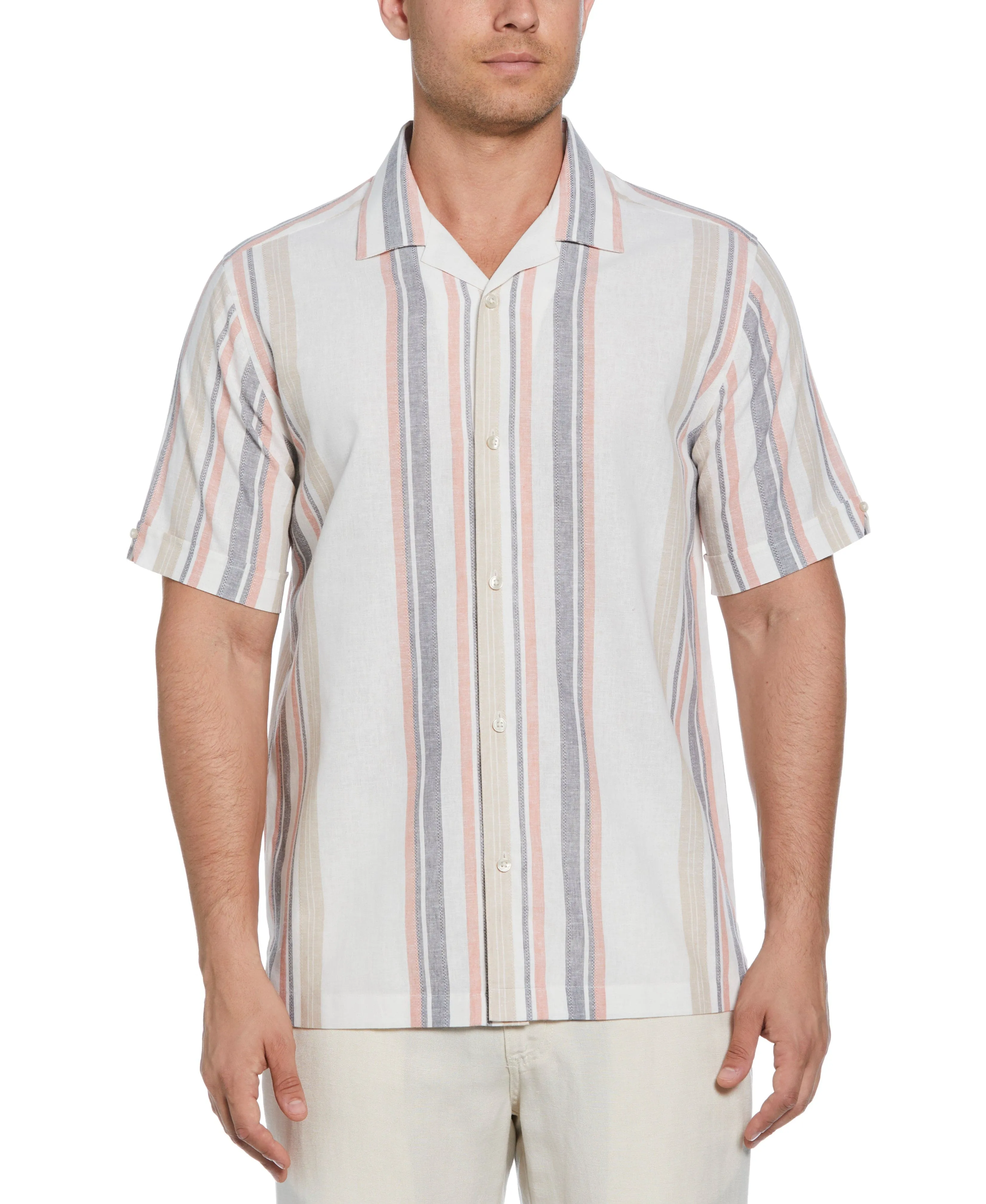 Linen Blend Striped Panel Shirt sold by Cubavera