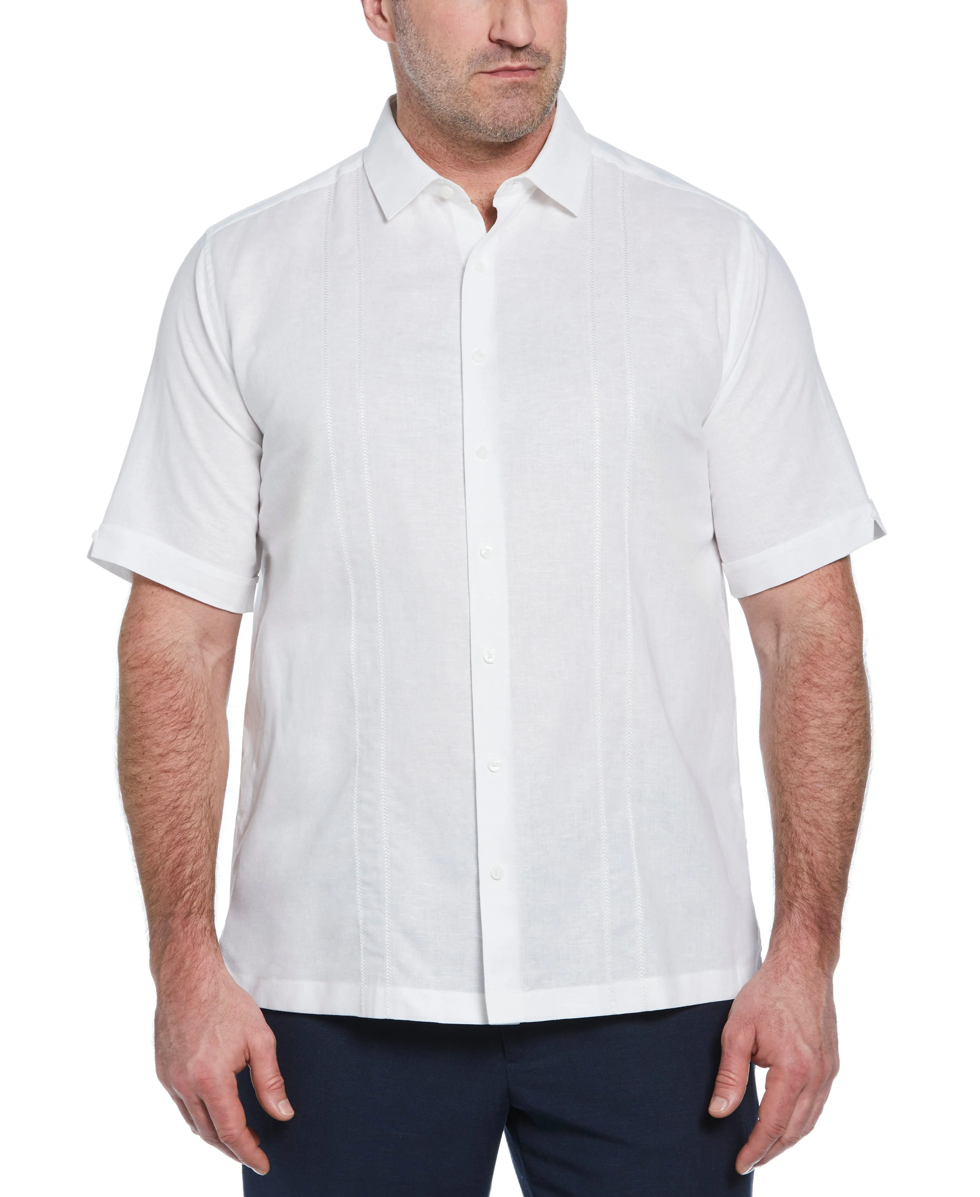 Big & Tall Linen Blend Embroidered Panel Shirt sold by Cubavera