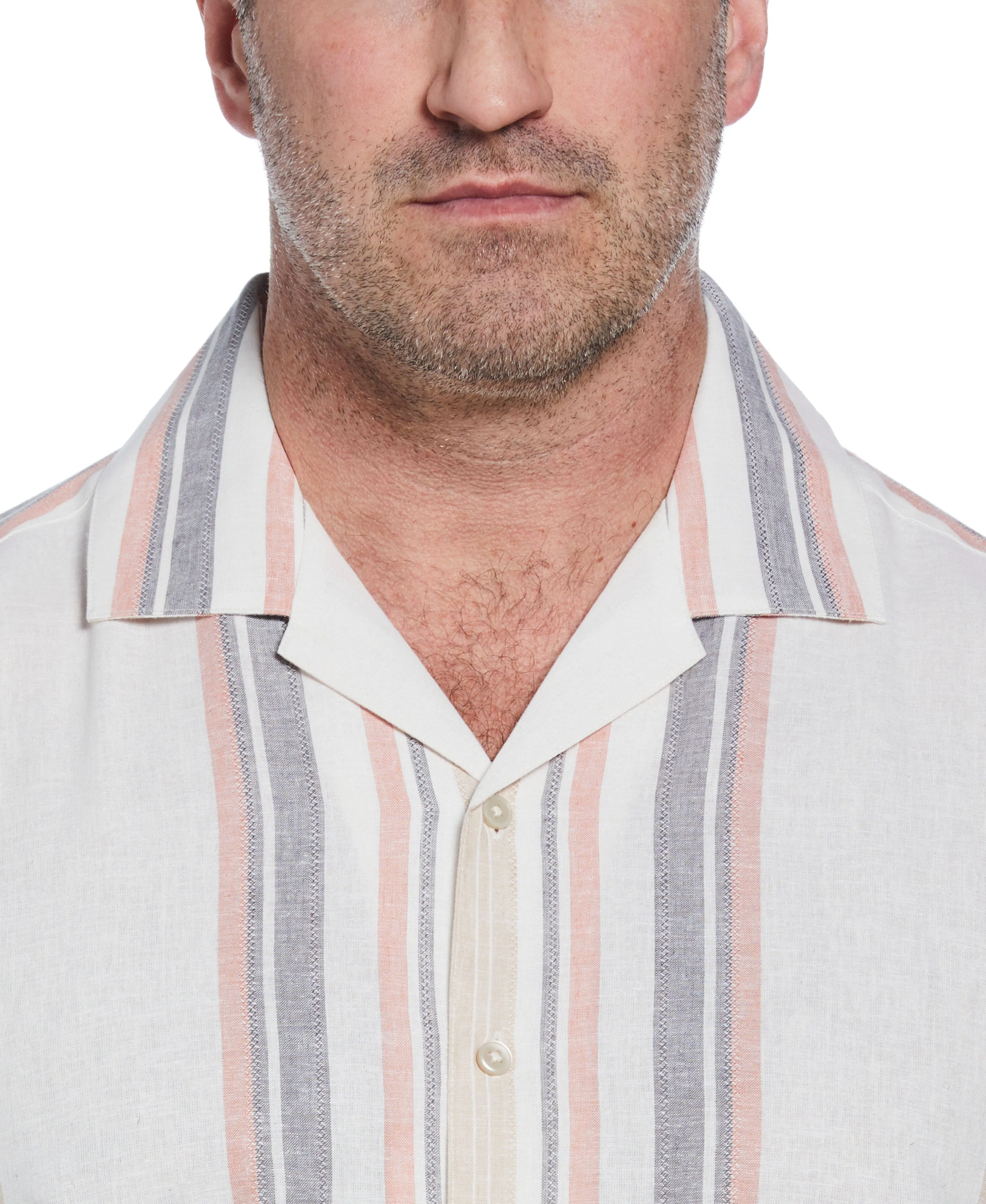 Big & Tall Linen Blend Striped Panel Shirt sold by Cubavera product image thumbnail 3