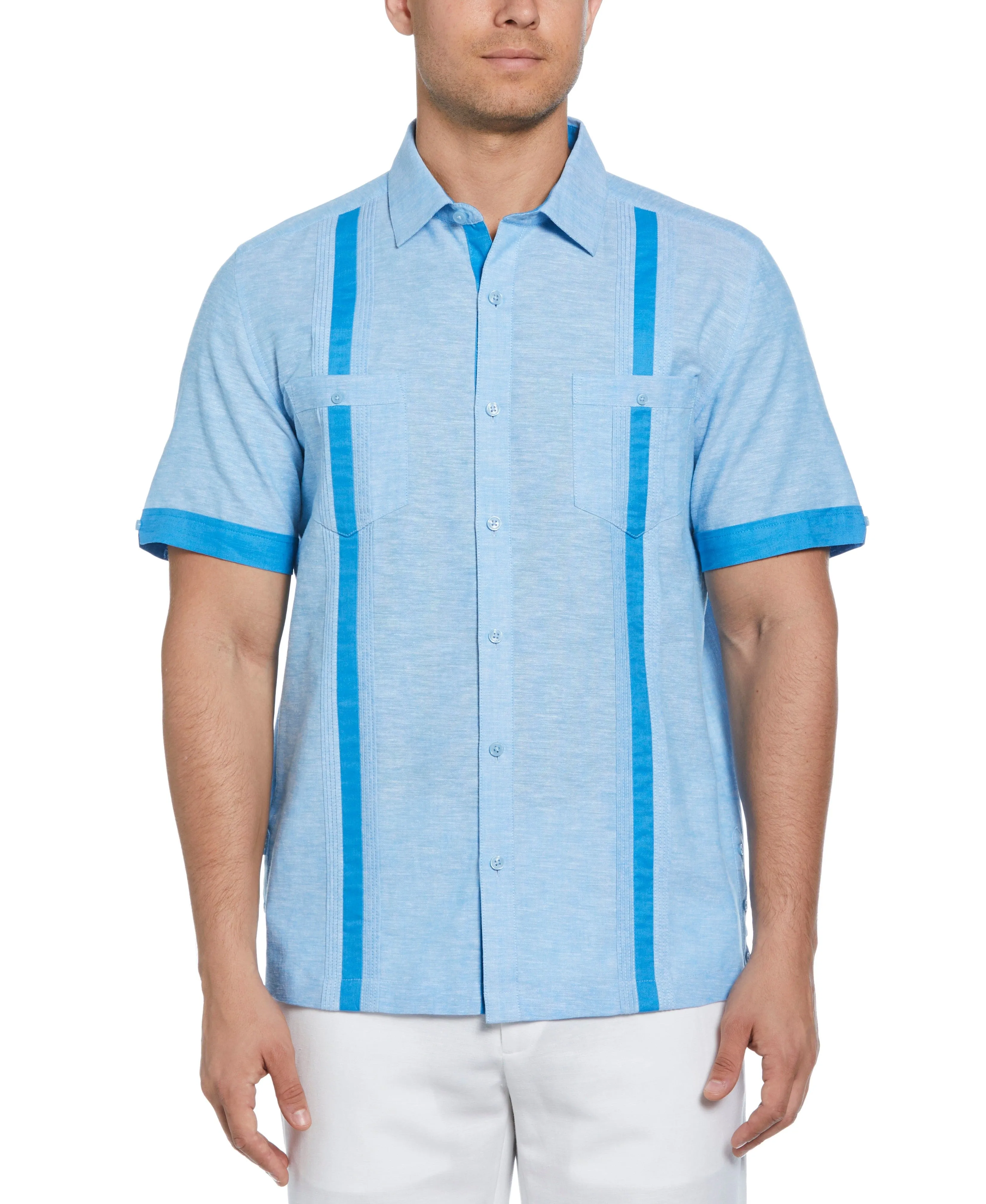Linen Blend Cross Dye Guayabera Shirt sold by Cubavera