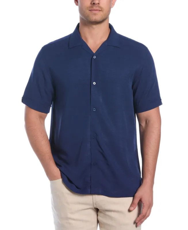 Solid Textured Cuban Collar Shirt sold by Cubavera